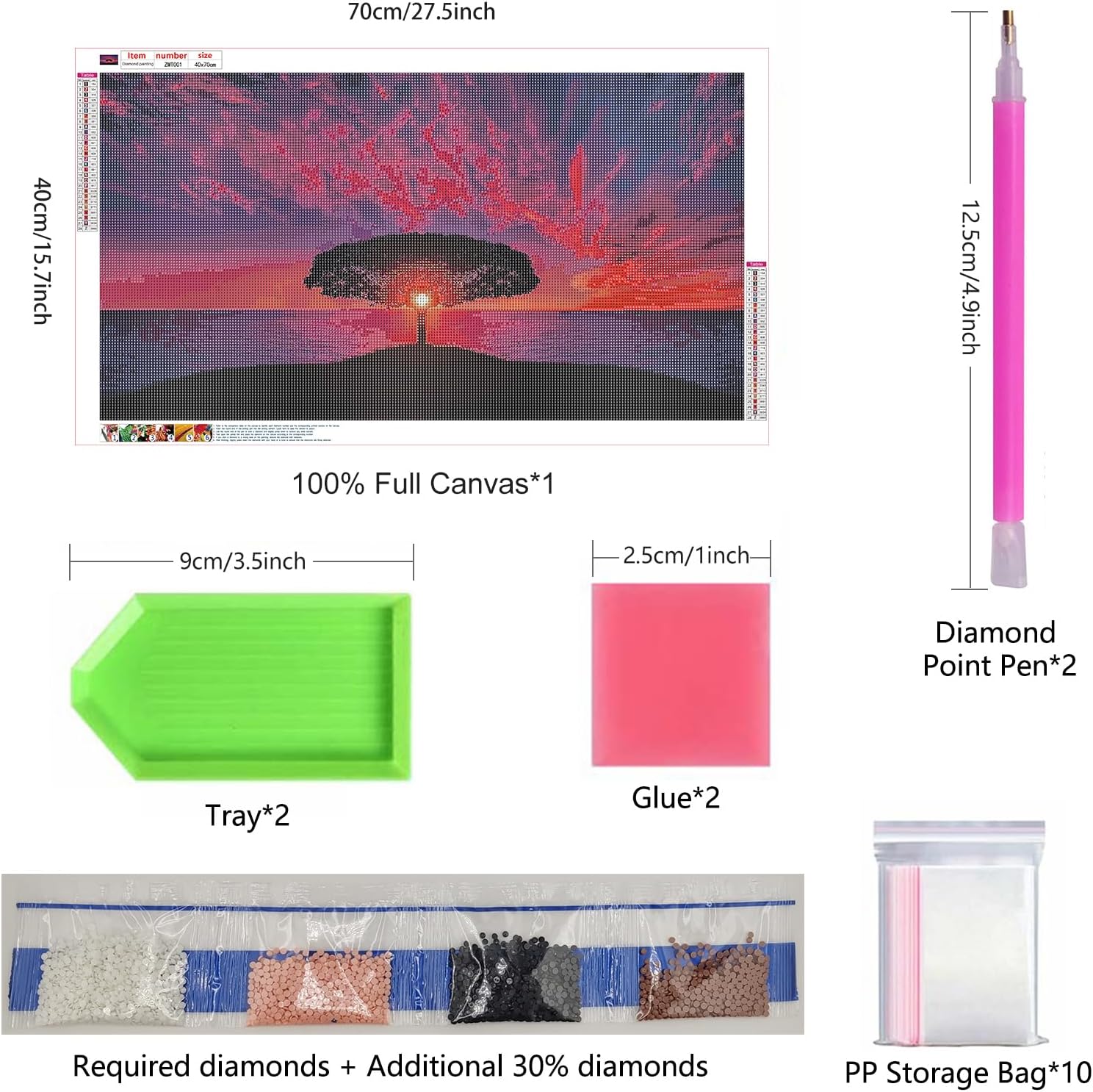 AIMUFAN Kits de pintura de diamantes grandes 5D para adultos, 27.5 x 15.7 pulgadas, puesta de sol, árbol, paisaje, kits de arte de diamantes grandes