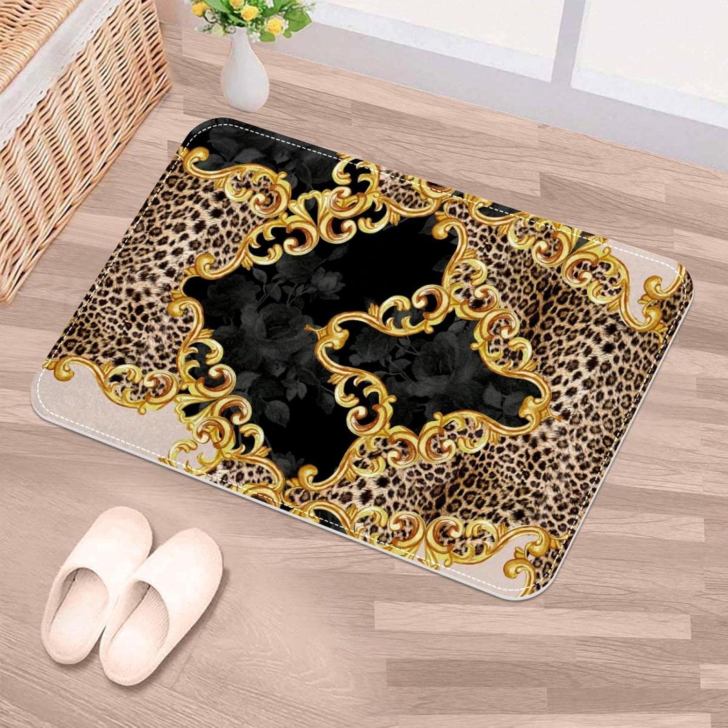 Tapete de leopardo abstracto, duradero, para puerta delantera, tapete antideslizante y absorbente, resistente a la suciedad, para decoración de