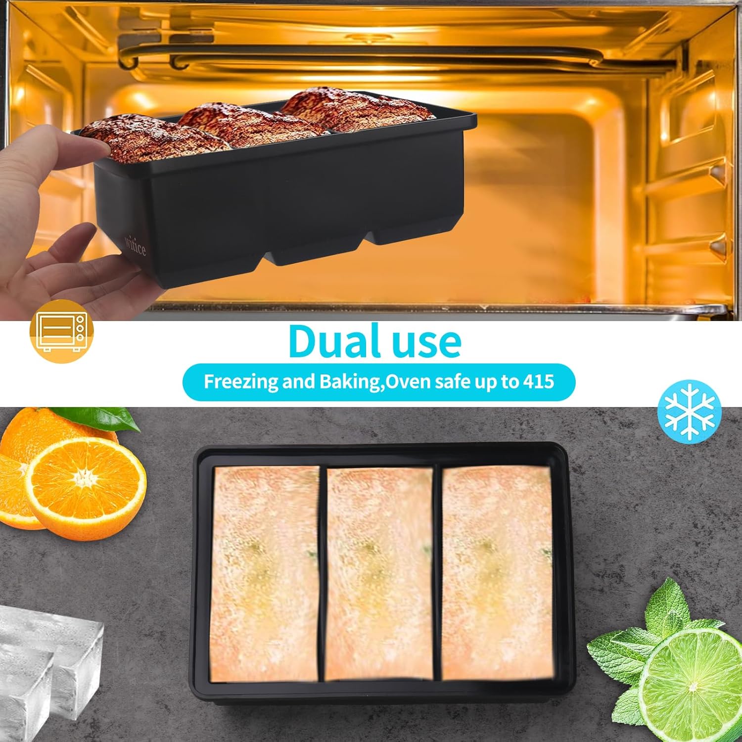 Bandeja de silicona para congelador con tapa, moldes de silicona para congelador, bandeja grande para cubitos de hielo, recipiente de silicona para