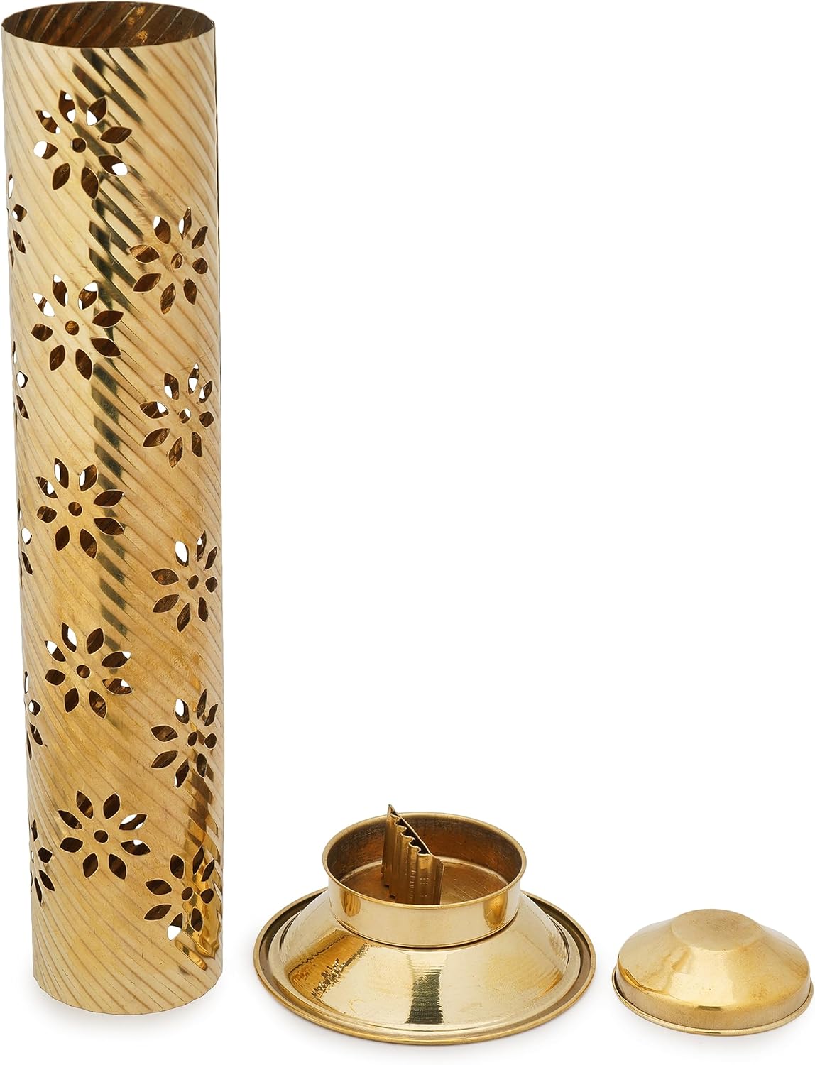 Ajuny Soporte para quemador de incienso de latónsoporte para palo de incienso, soporte en torre, atrapaseñas de cenizas, diseño de flor Jali para