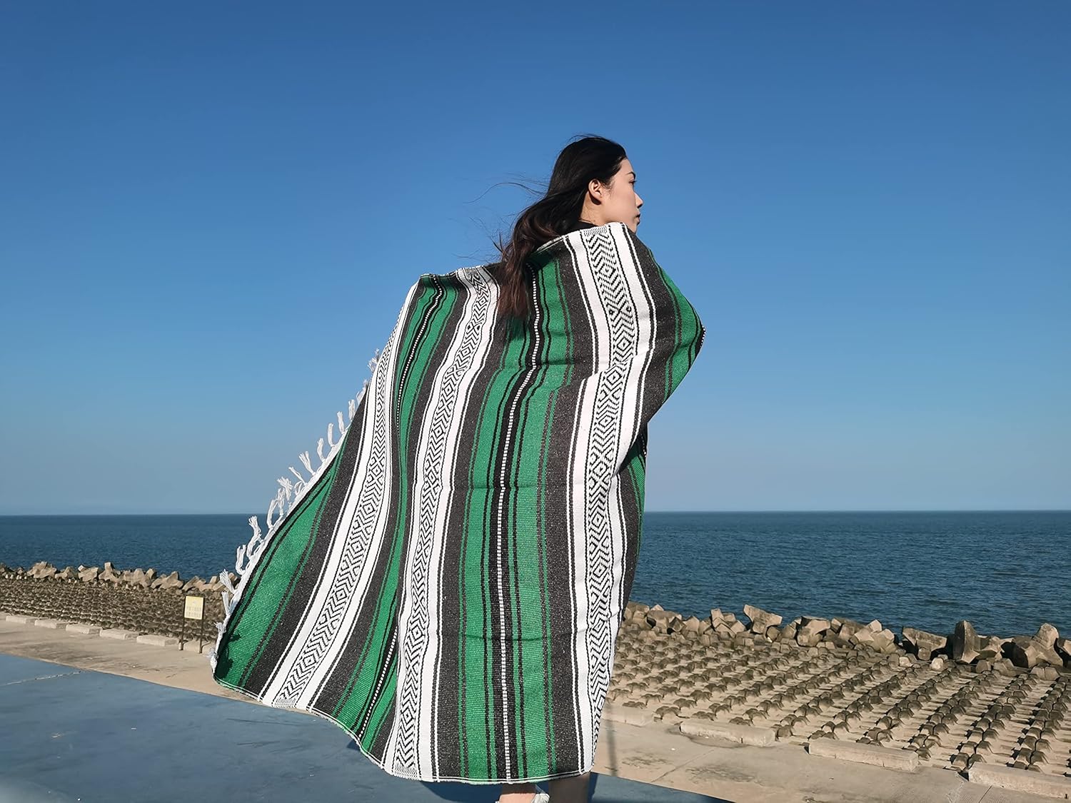 Manta mexicana grande de 77 pulgadas de largo x 46.4 pulgadas de ancho, perfecta como manta de yoga, manta para exteriores, manta de playa, manta de