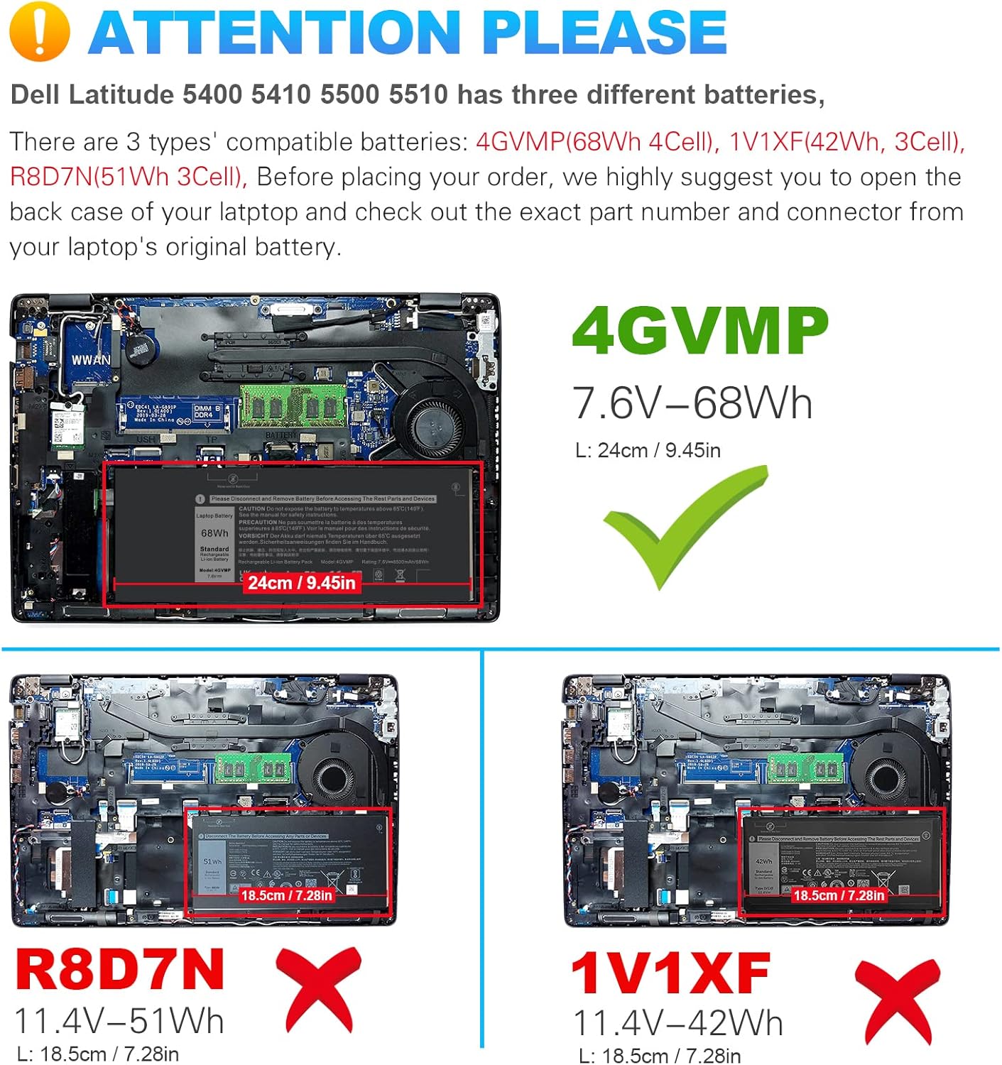 4GVMP – Batería para laptop Dell Latitude 5400 5410 5500 5510 Precision 3540 3550 759075917791 2 en 1, PN X77XY 1V1XF R8D7N RF7WM 9JRYT C5GV22 P84F