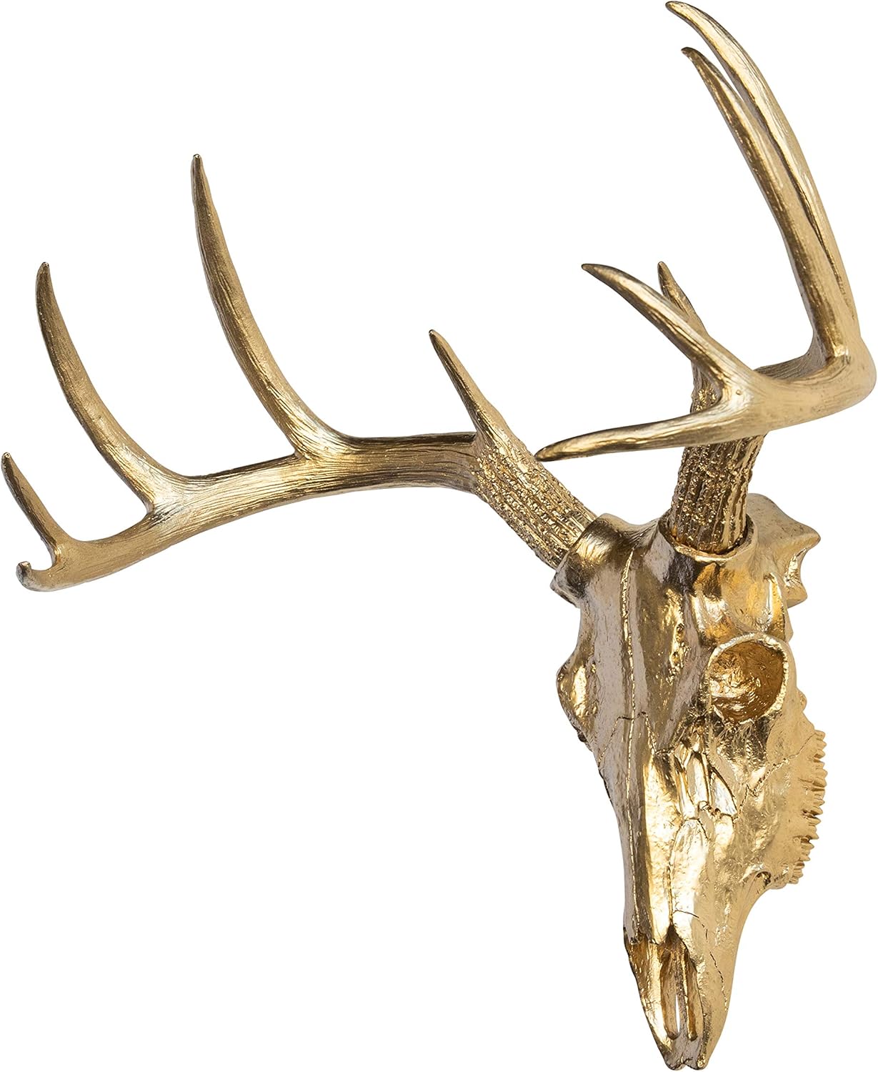 Soporte de pared con calavera de ciervo de taxidermia sintética, oro metálico, BS0808