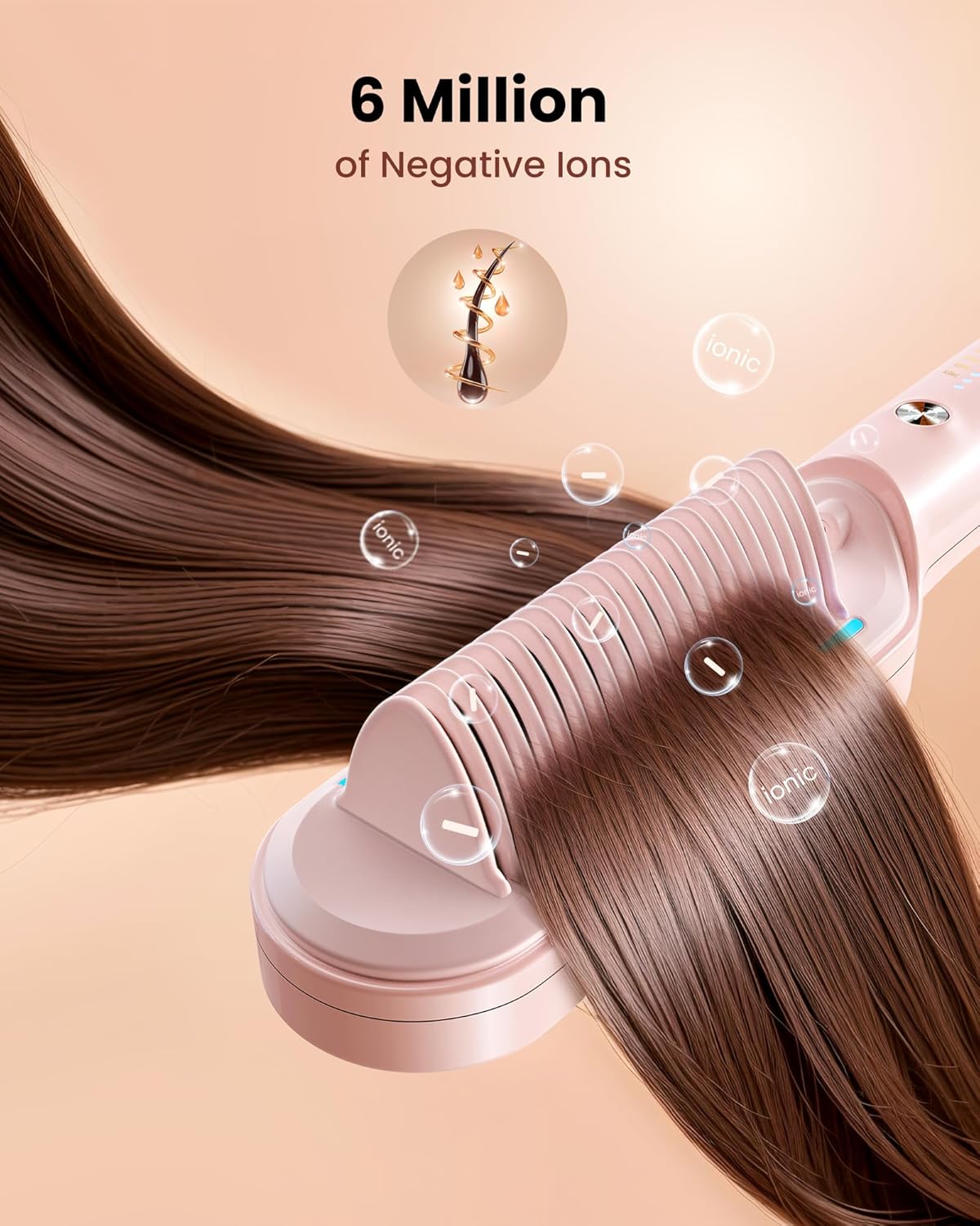 AIMIKE Cepillo alisador iónico de cabello, peine alisador de cerámica antiquemaduras con iones negativos para alisar el cabello encrespado, cepillo