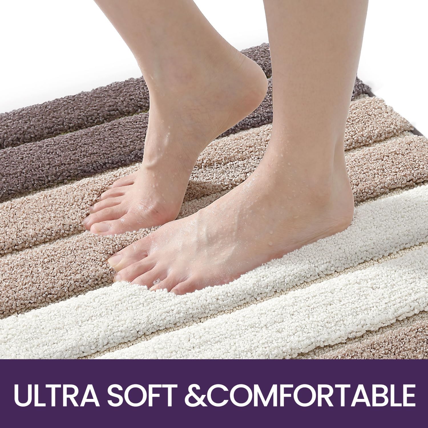 DEXI Alfombra de baño absorbente, antideslizante, lavable, alfombra pequeña de 16 x 24 pulgadas, marrón claro