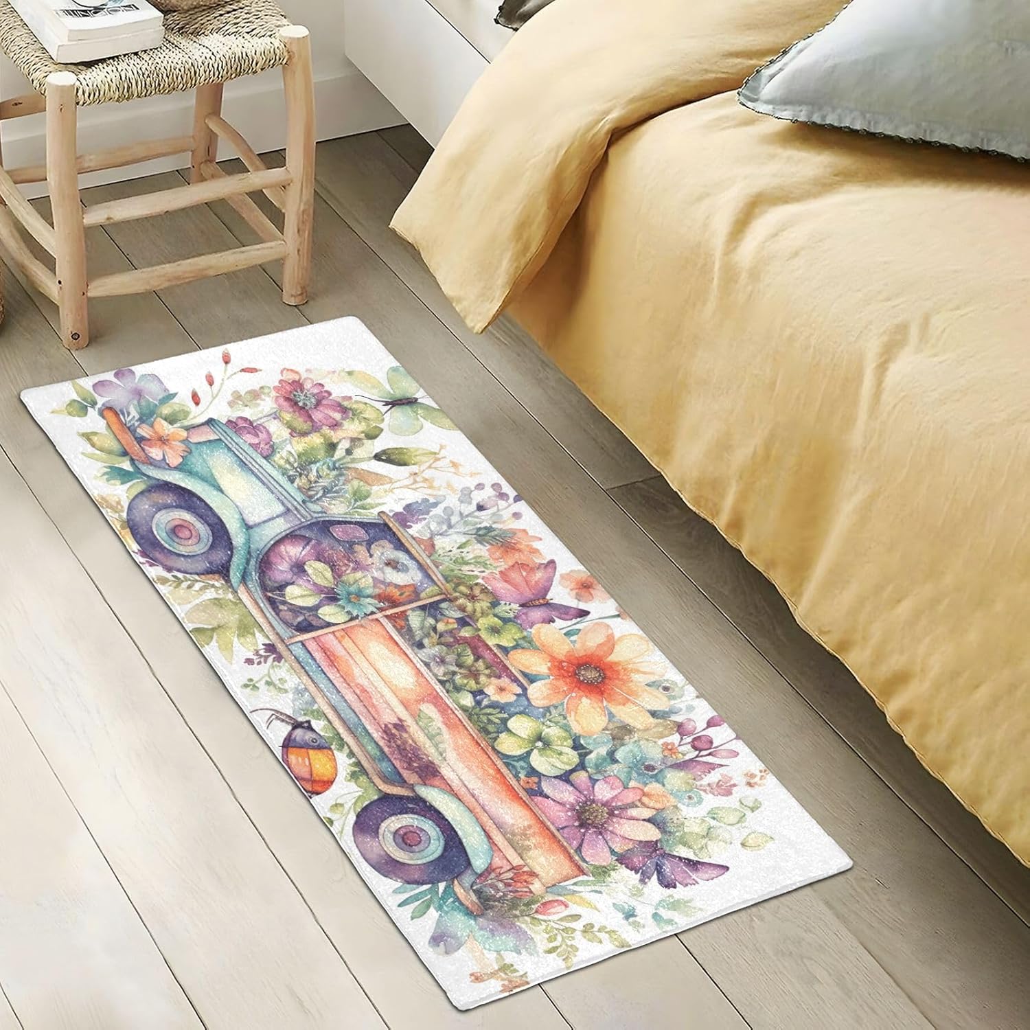 Joisal Alfombra romántica de baño con resorte de mariposa para camión, lavable a máquina, alfombra absorbente con respaldo de goma, 39 x 20 pulgadas