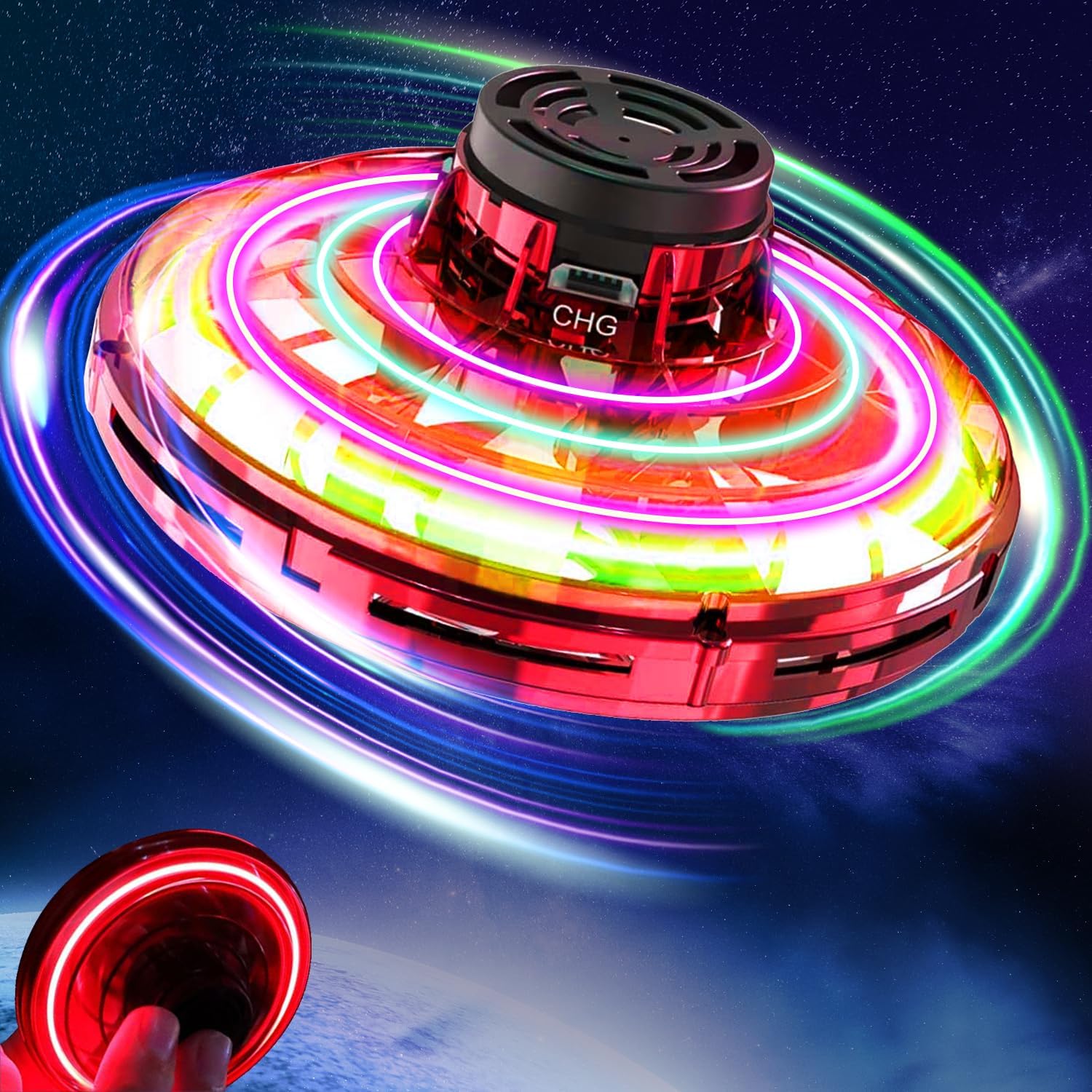 Flying Ifly Spinner, Fidget Spinner Juguetes Voladores, Mini Fly UFO Boomerang Dron controlado a mano, artículos geniales, regalos para niños,
