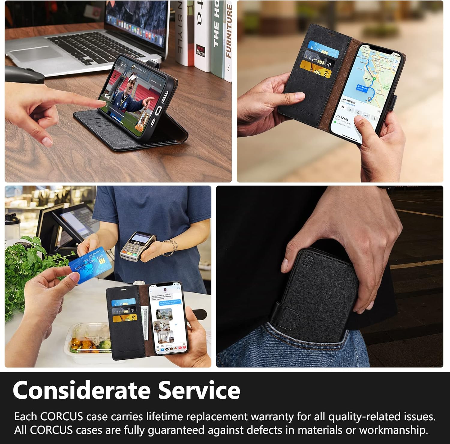 Funda protectora de piel sintética con bloqueo RFID, función atril con cierre magnético, funda tipo cartera compatible con iPhone 13 Pro Max 5G de