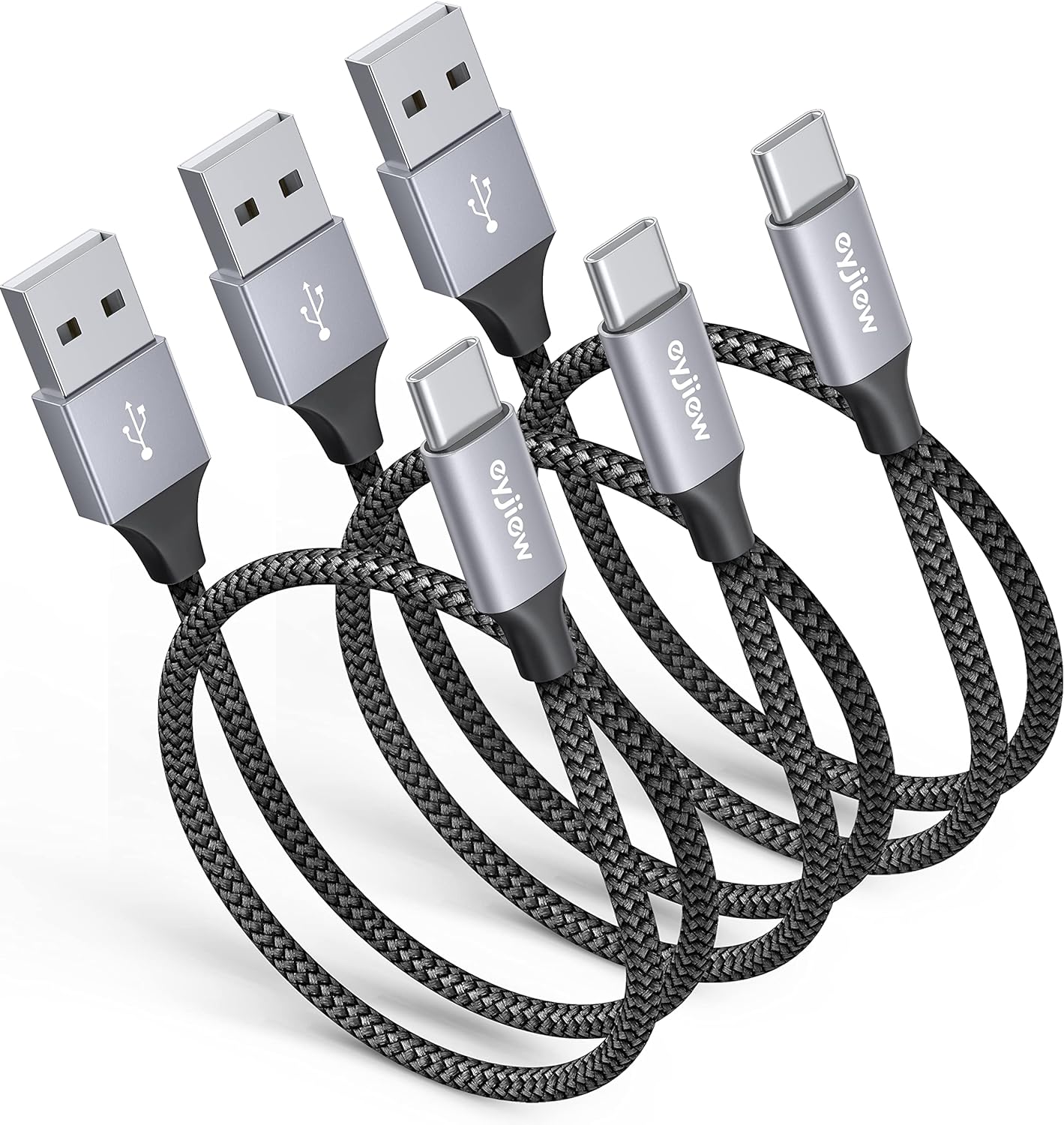 Cable USB C corto de 1.5 pies 3 unidades, cable de carga USB A a tipo C de carga rápida 3A, trenzado para iPhone 16 15 Pro Max Plus, Samsung Galaxy