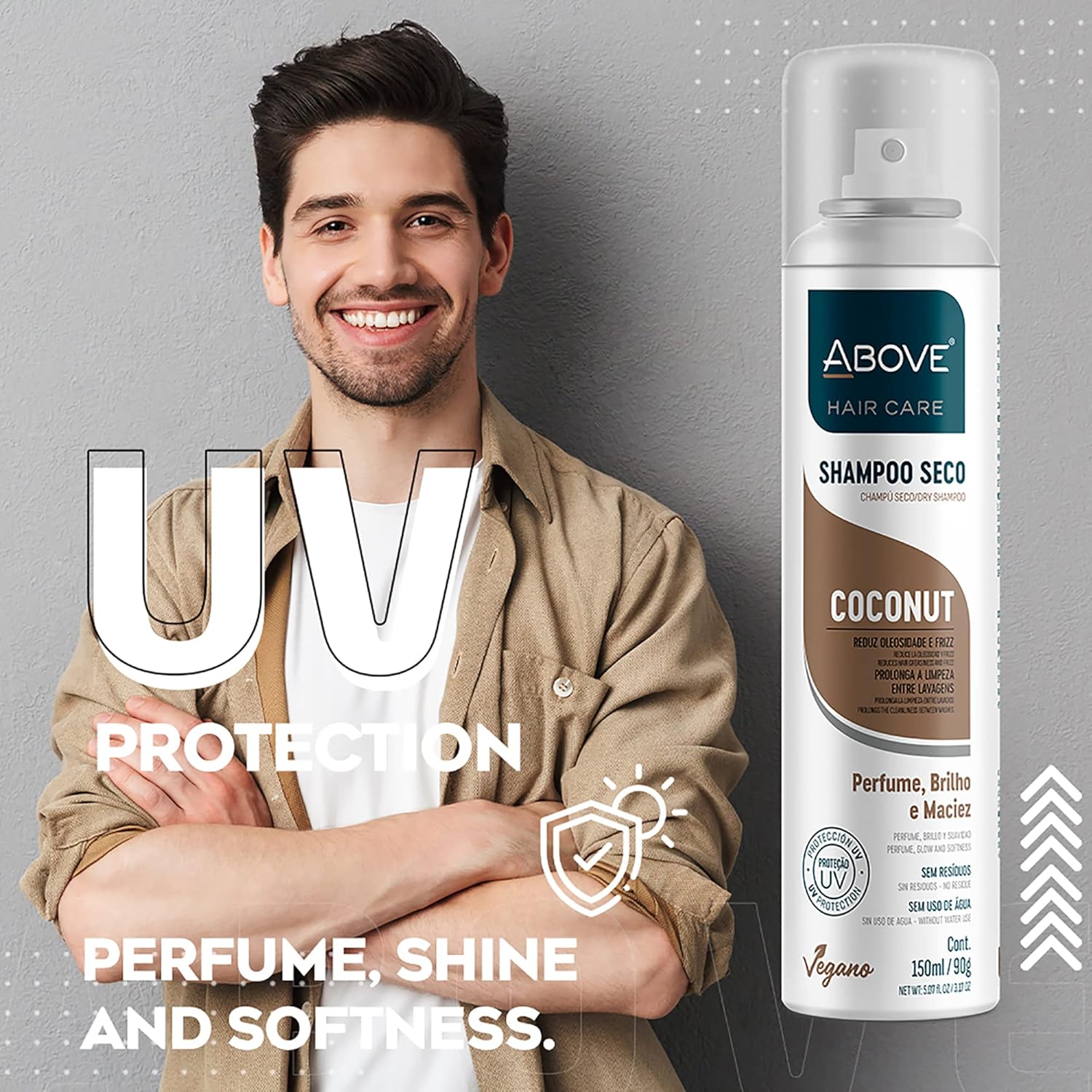 ABOVE Champú seco, coco, 3.17 oz – Champú voluminizador – Absorbe el exceso de aceite – Con notas de vainilla y coco – Sin parabenos y benceno