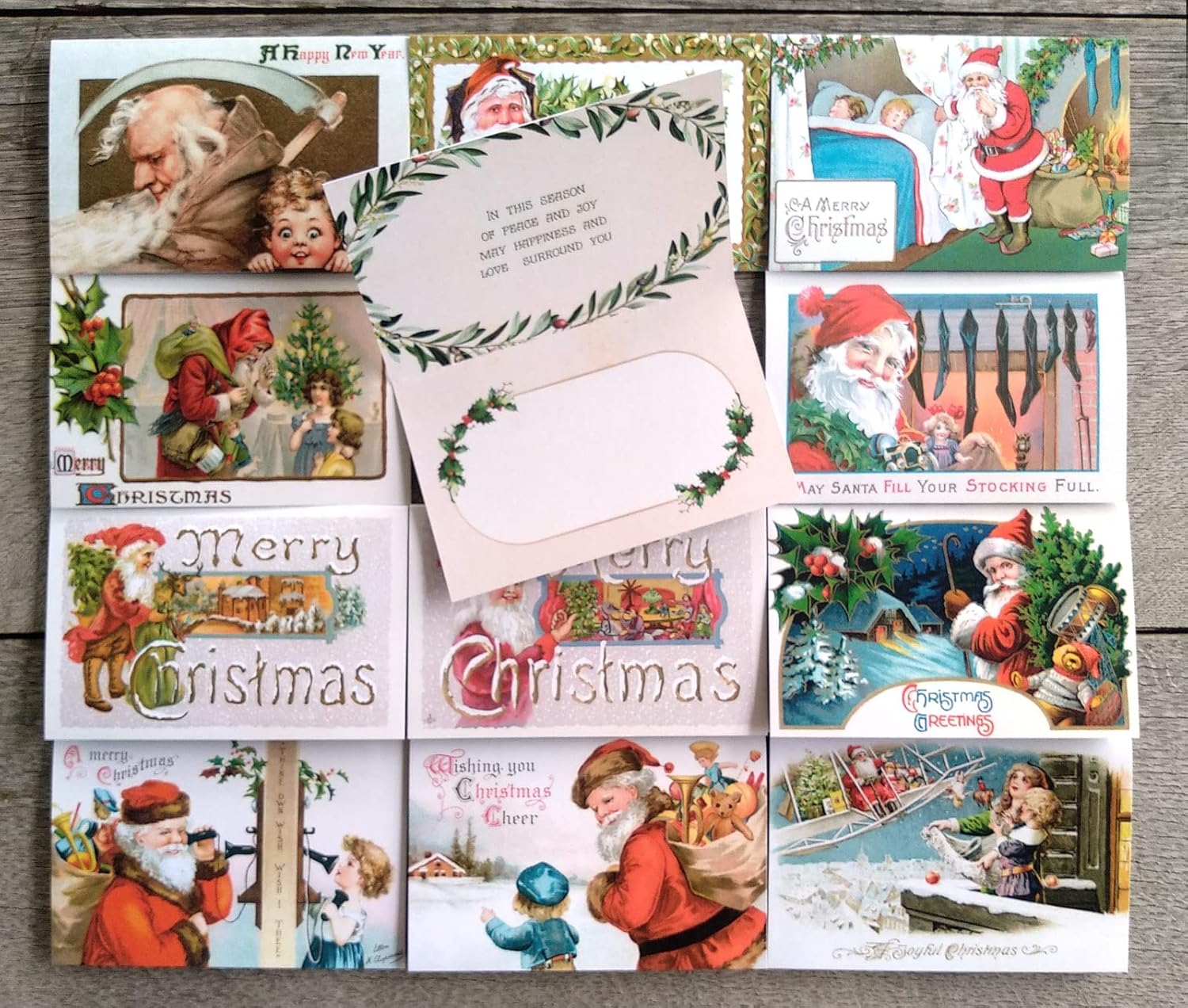 PIXILUV Christmas Santa (paquete de 12) tarjetas de notas pequeñas tarjetas de felicitación # Joyful Christmas Santa Claus  postales de Navidad