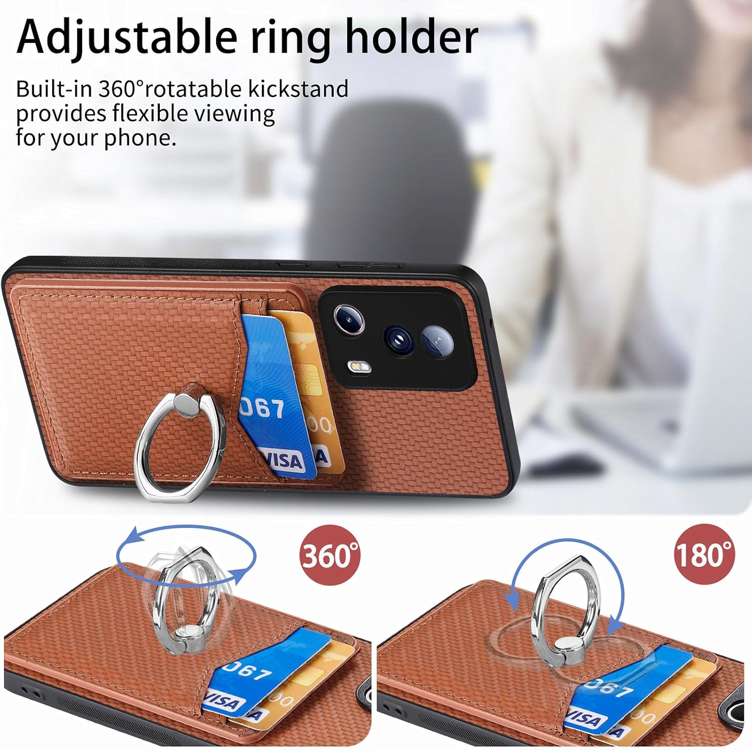 Asuwish Funda de teléfono para Xiaomi 13 LiteCivi 2 5G Funda tipo cartera con protector de pantalla de vidrio templado, soporte de anillo delgado,