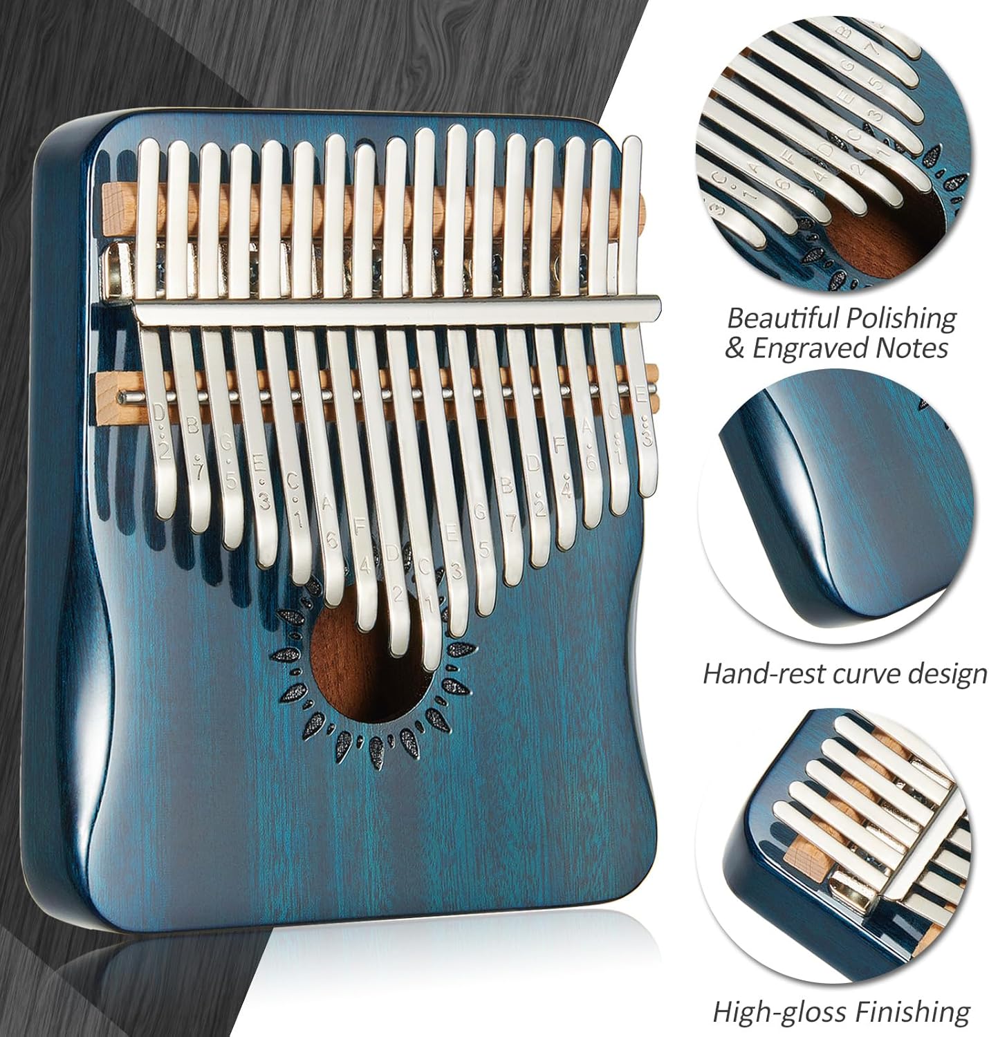 Kalimba – Piano de pulgar de 17 teclas, piano portátil de dedo Mbira, regalos para niños y adultos principiantes (azul)