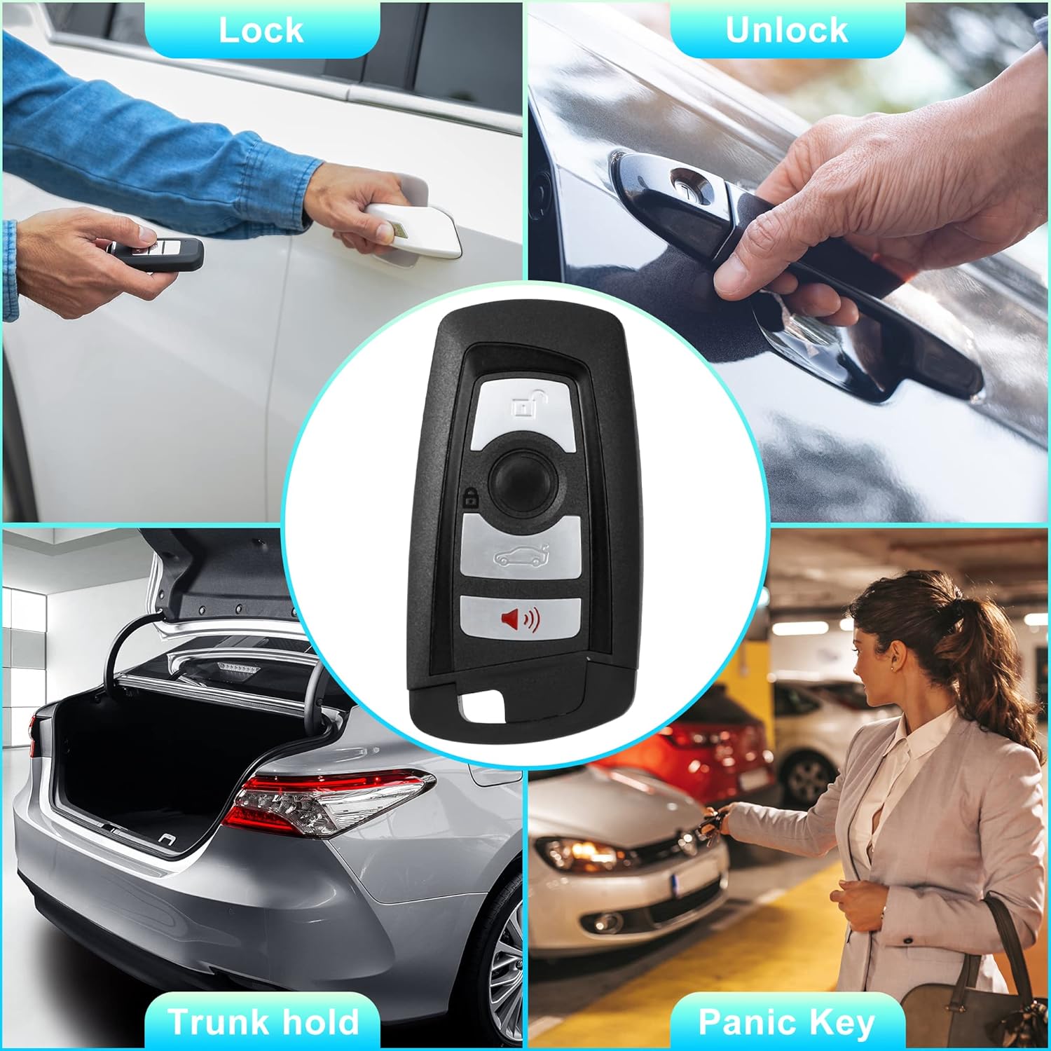 X AUTOHAUX Funda de repuesto para llavero de entrada sin llave de 4 botones para BMW 1 2 3 4 5 6 7 Series X3 M2 F Series 235ix 320 E90 E92 E93 X5