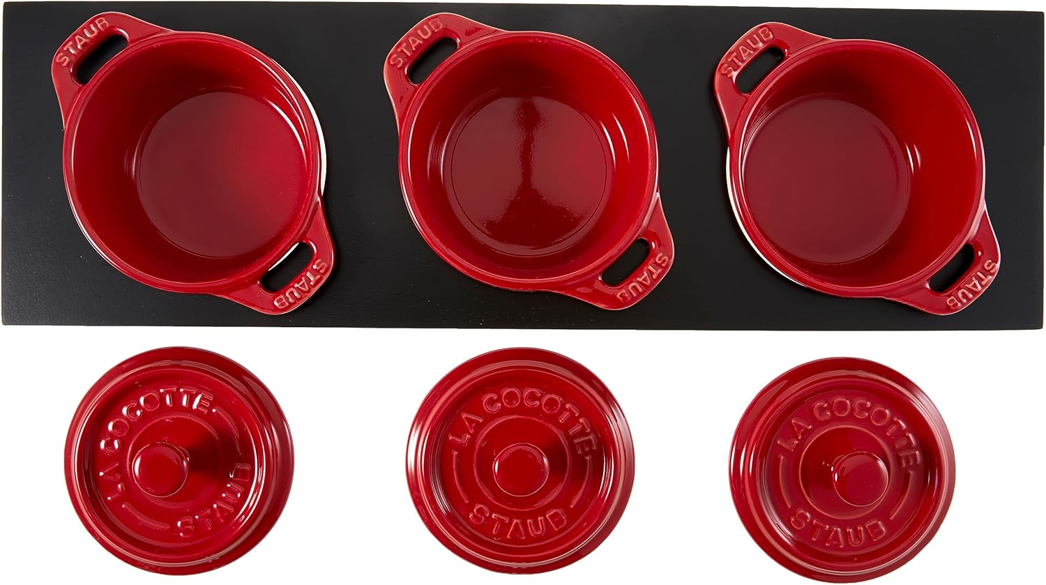 Staub Cerámica 3-pc Mini Round Cocotte Set con Soporte – Cereza