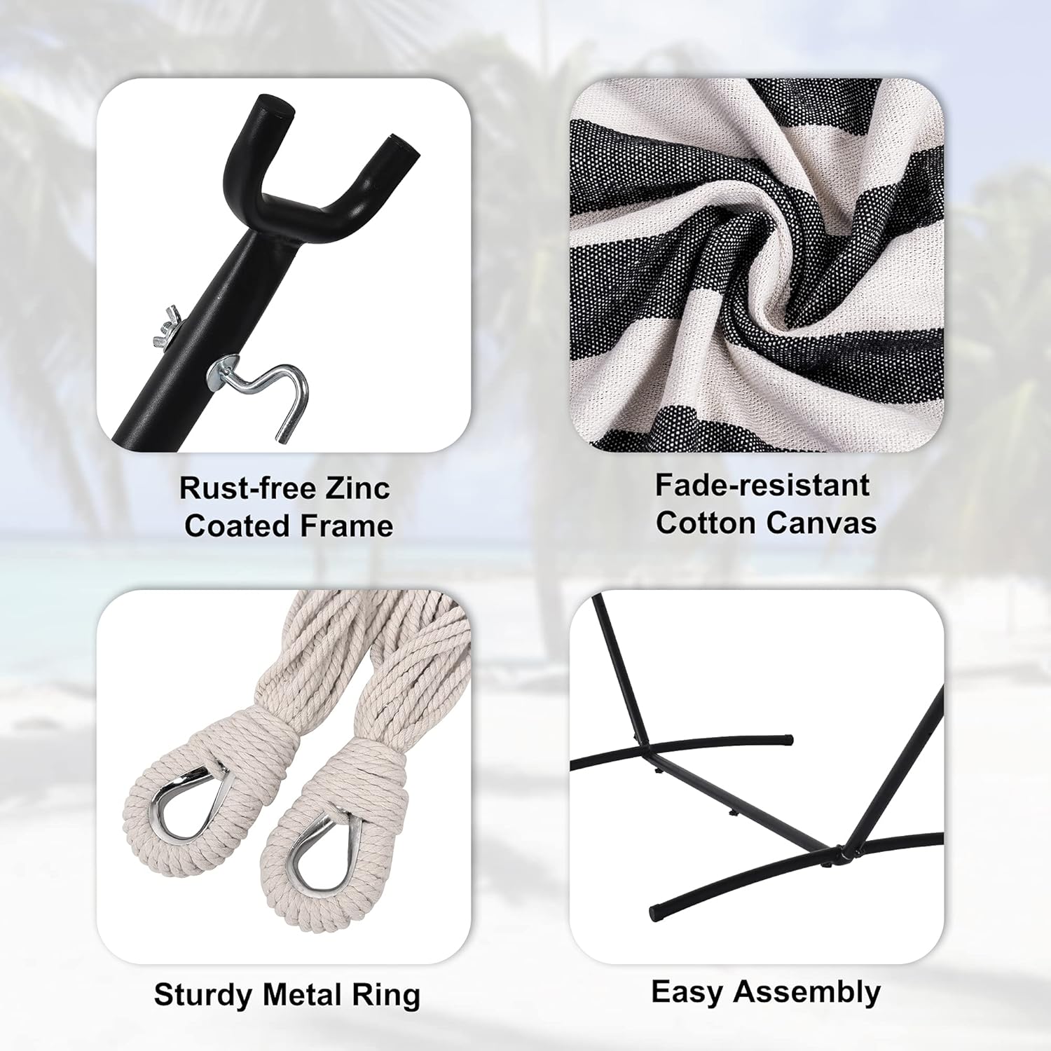 Prime Garden Hamaca con soporte para exterior, soporte de acero resistente que ahorra espacio con capacidad de 450 libras, hamaca doble con bolsa de