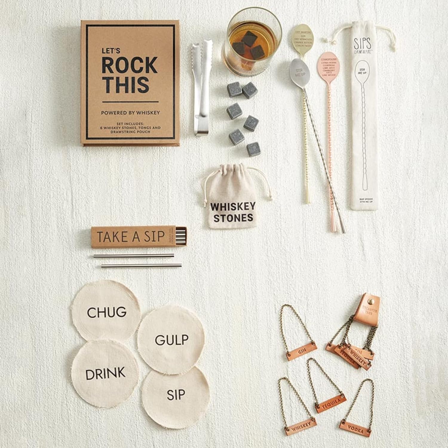 Caja de piedra de whisky premium, cubos de hielo reutilizables de acero inoxidable con pinzas y una bolsa de congelador con cordón, para papás