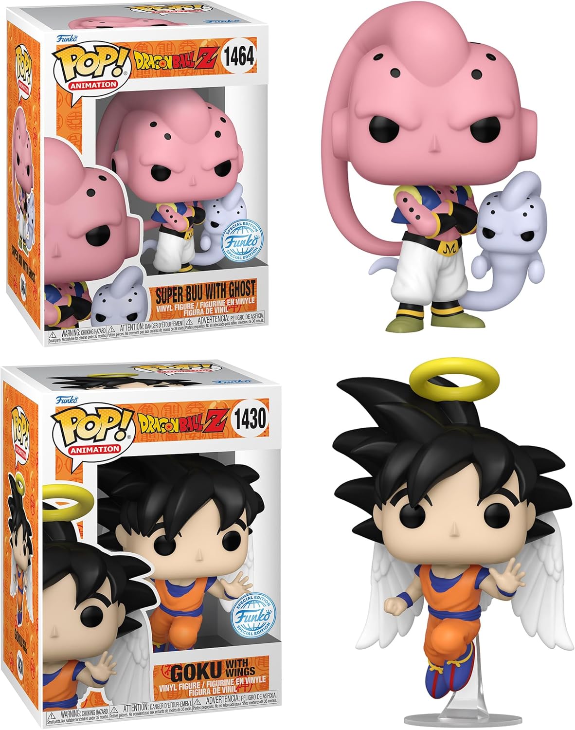 Funko Animación Dragon Ball Z – Majin Buu (Super Buu) Ghost Attack & Goku con alas (Angel) Edición especial Multicolor Figuras de vinilo paquete
