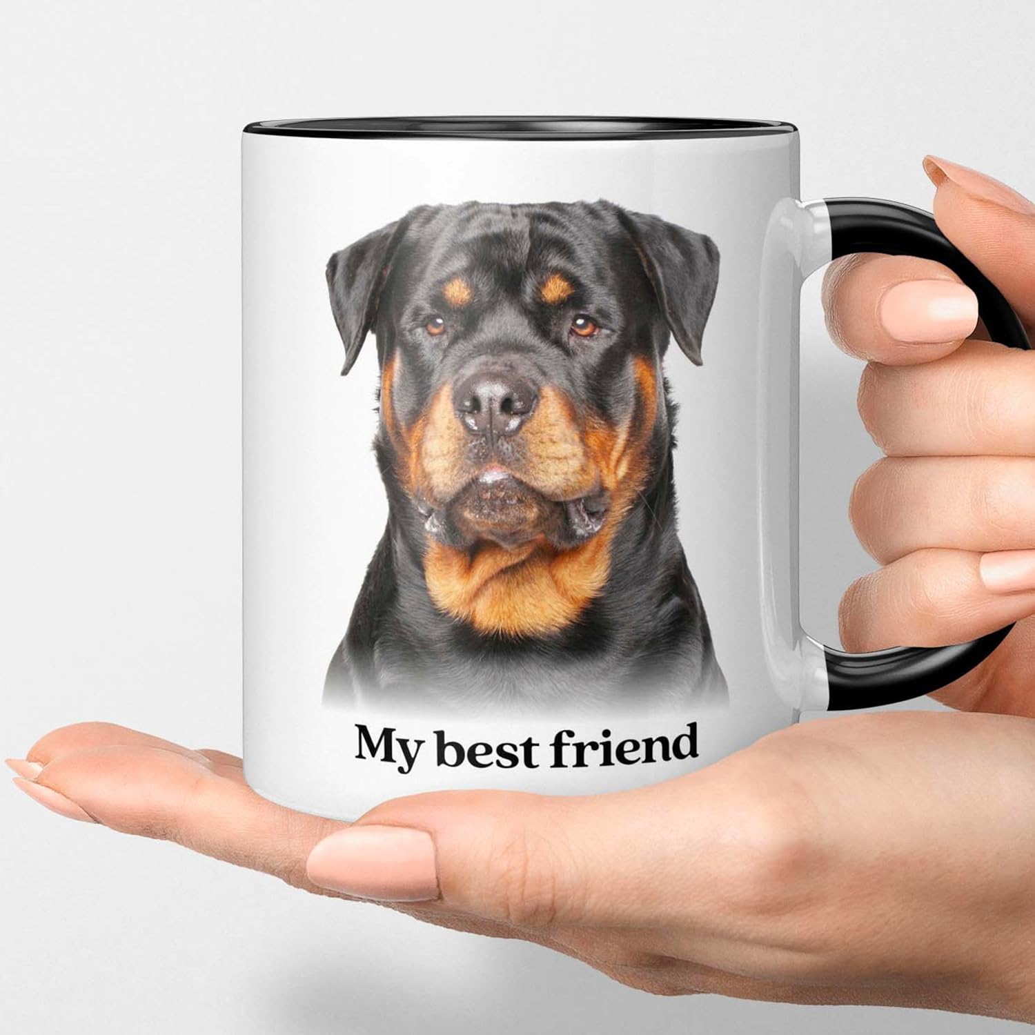 Touching Rottweiler – Taza de café de 11 onzas, regalo de taza de té para amantes de Rottie, mamá de perro, papá, cumpleaños, aniversario