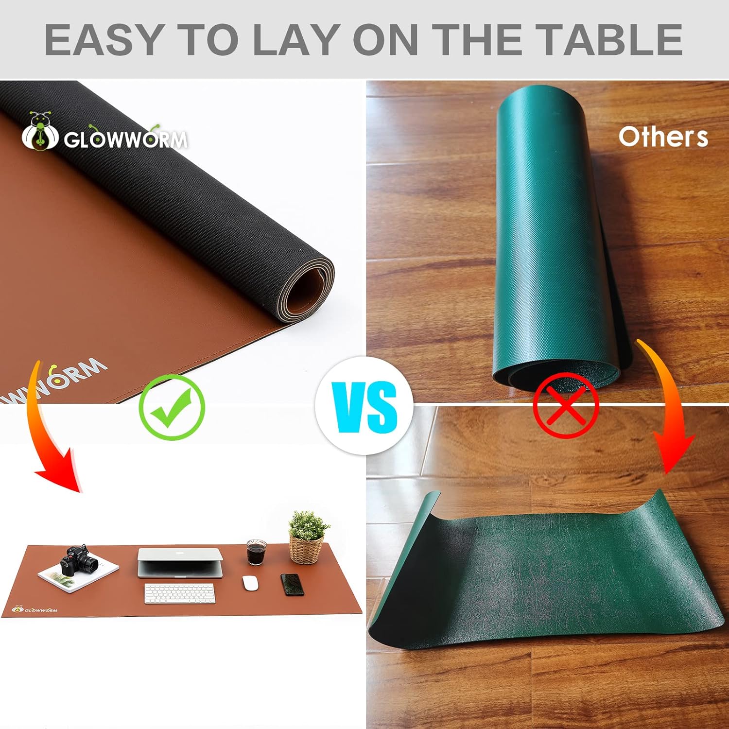 Glowworm Alfombrilla para mouse, antideslizante, protector de mesa de escritorio de piel sintética impermeable, protector de escritorio delgado y