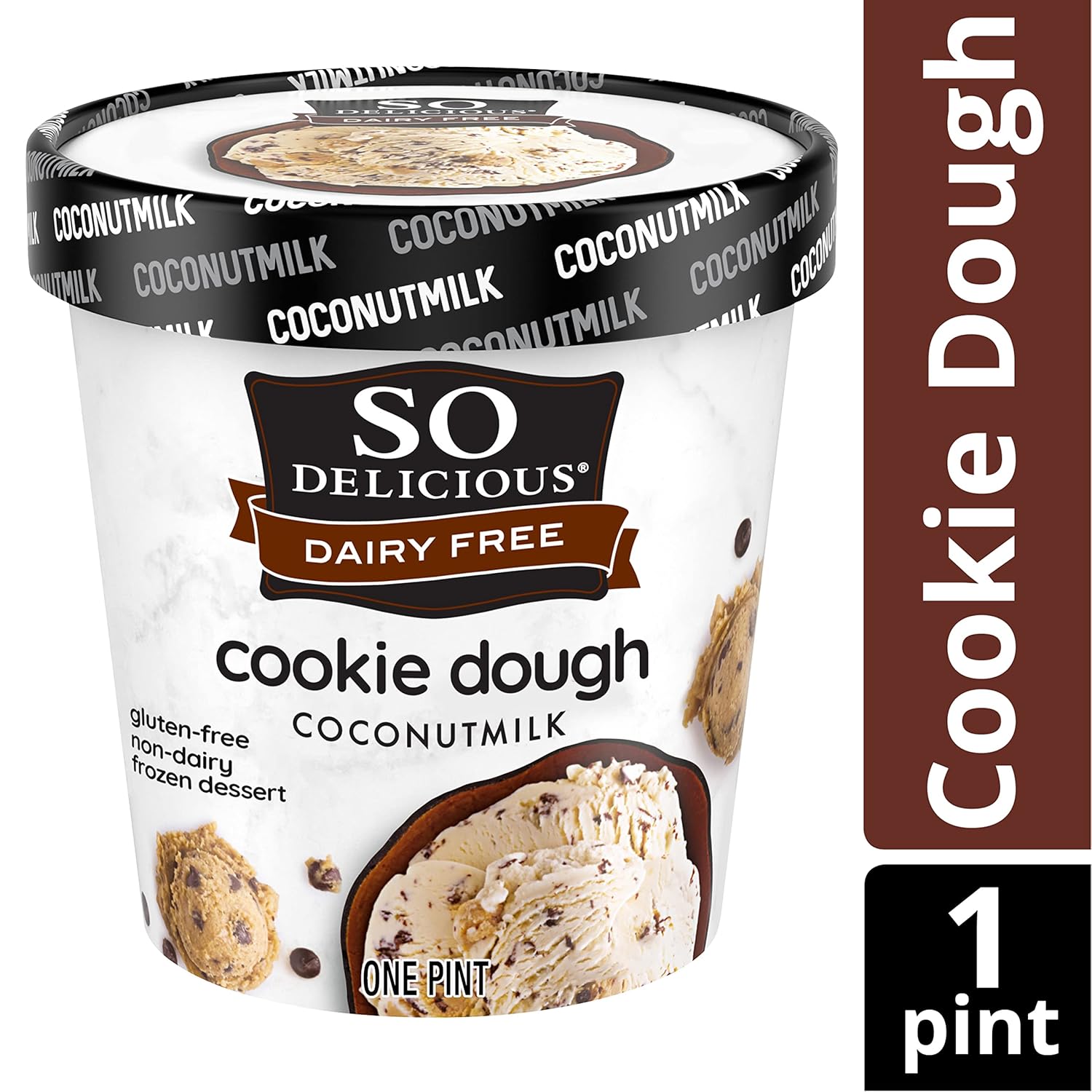 So Delicious Postre congelado de leche de coco sin lácteos, masa de galletas, vegano, proyecto sin OMG, verificado, 1 pinta