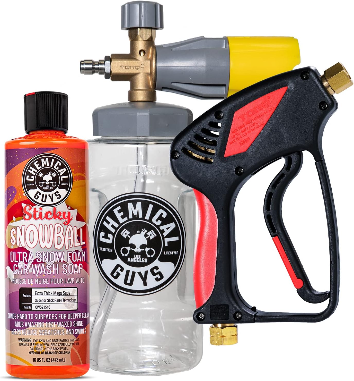 Chemical Guys CWS21516PMSK – Kit de iniciación de lavadora a presión de boca grande  Jabón de lavado de autos de espuma pegajosa de bola de nieve
