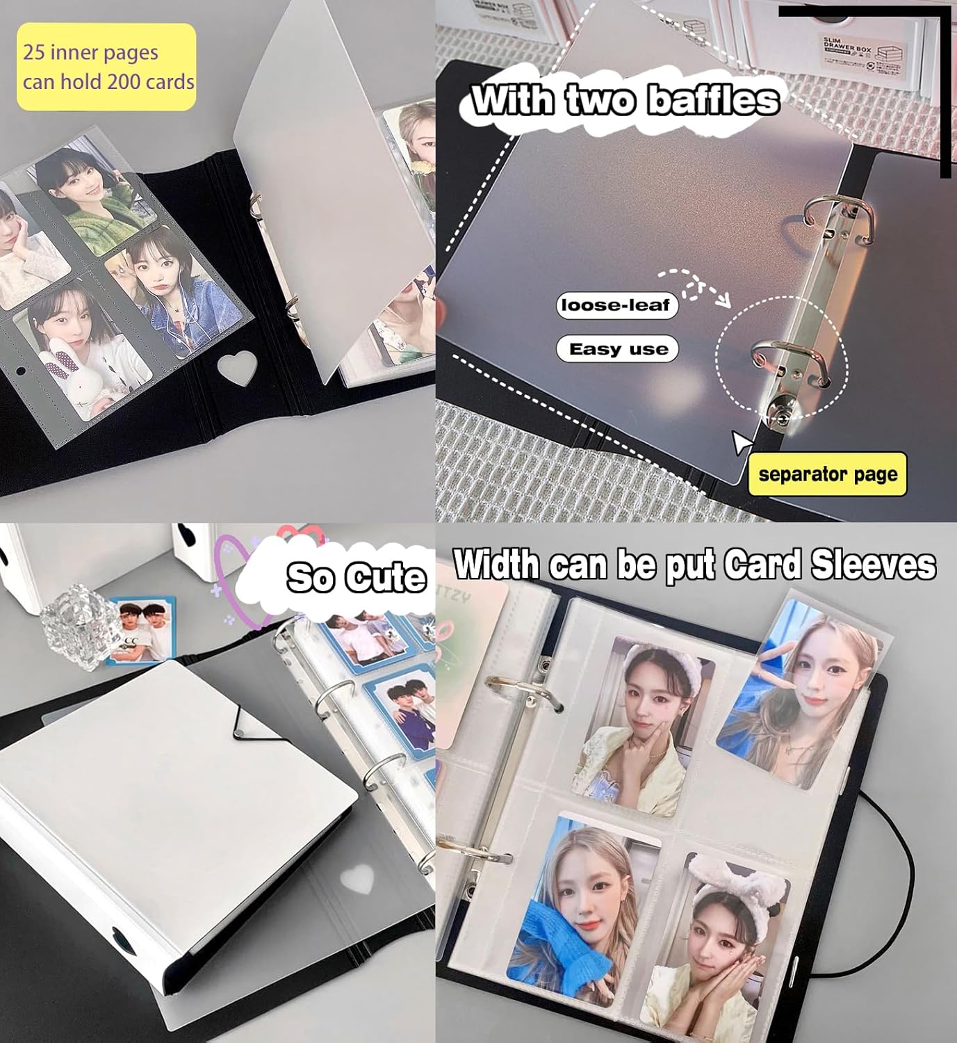 Kpop – Juego de soporte para tarjetas fotográficas A5, álbum de tarjetas fotográficas de 6 anillas, para Kpop, 200 tarjetas, foto de 3 pulgadas, con