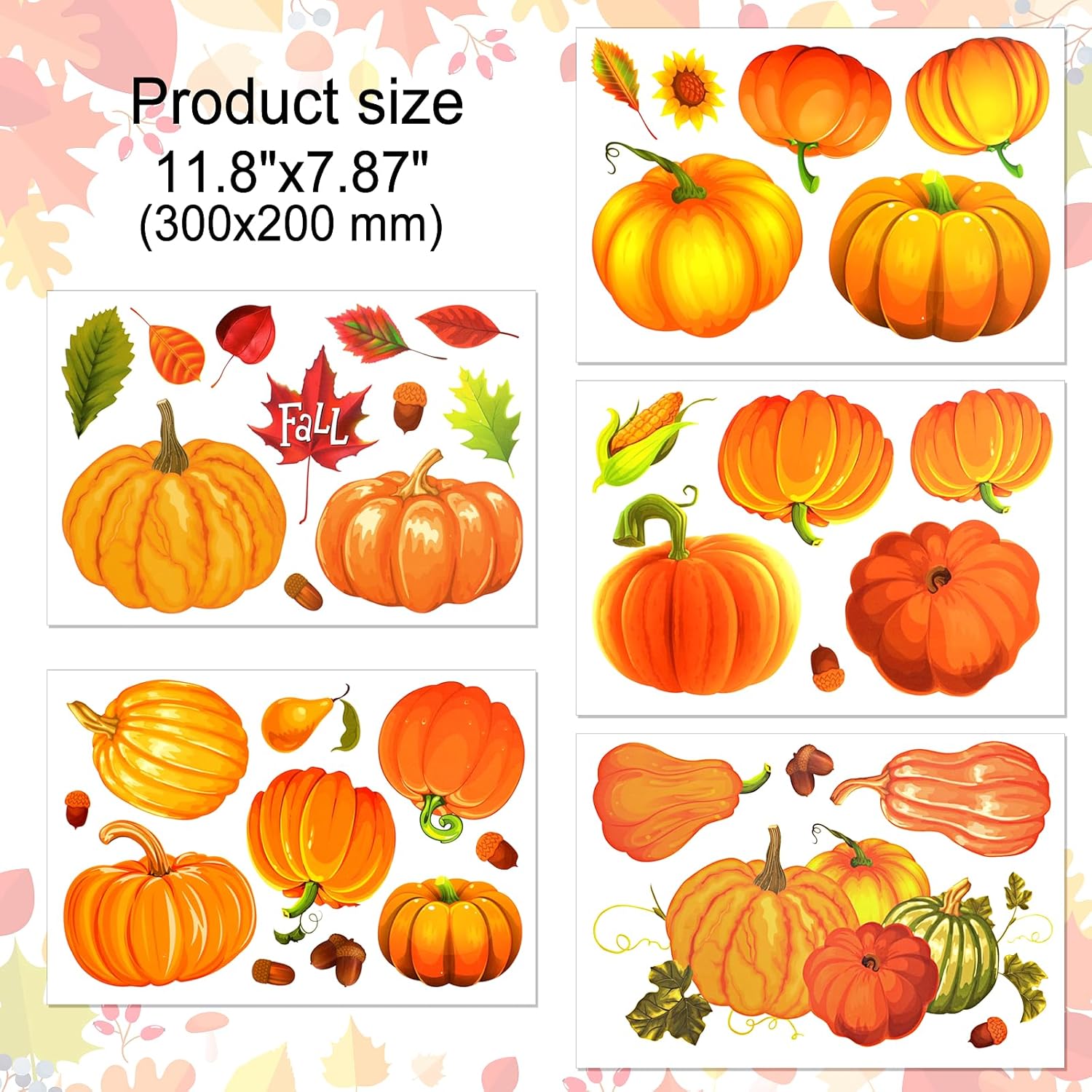 9 hojas de otoño para ventana, decoraciones de calabaza de Acción de Gracias, decoraciones de calabaza de Hello Pumpkin para otoño, cosecha, hogar,