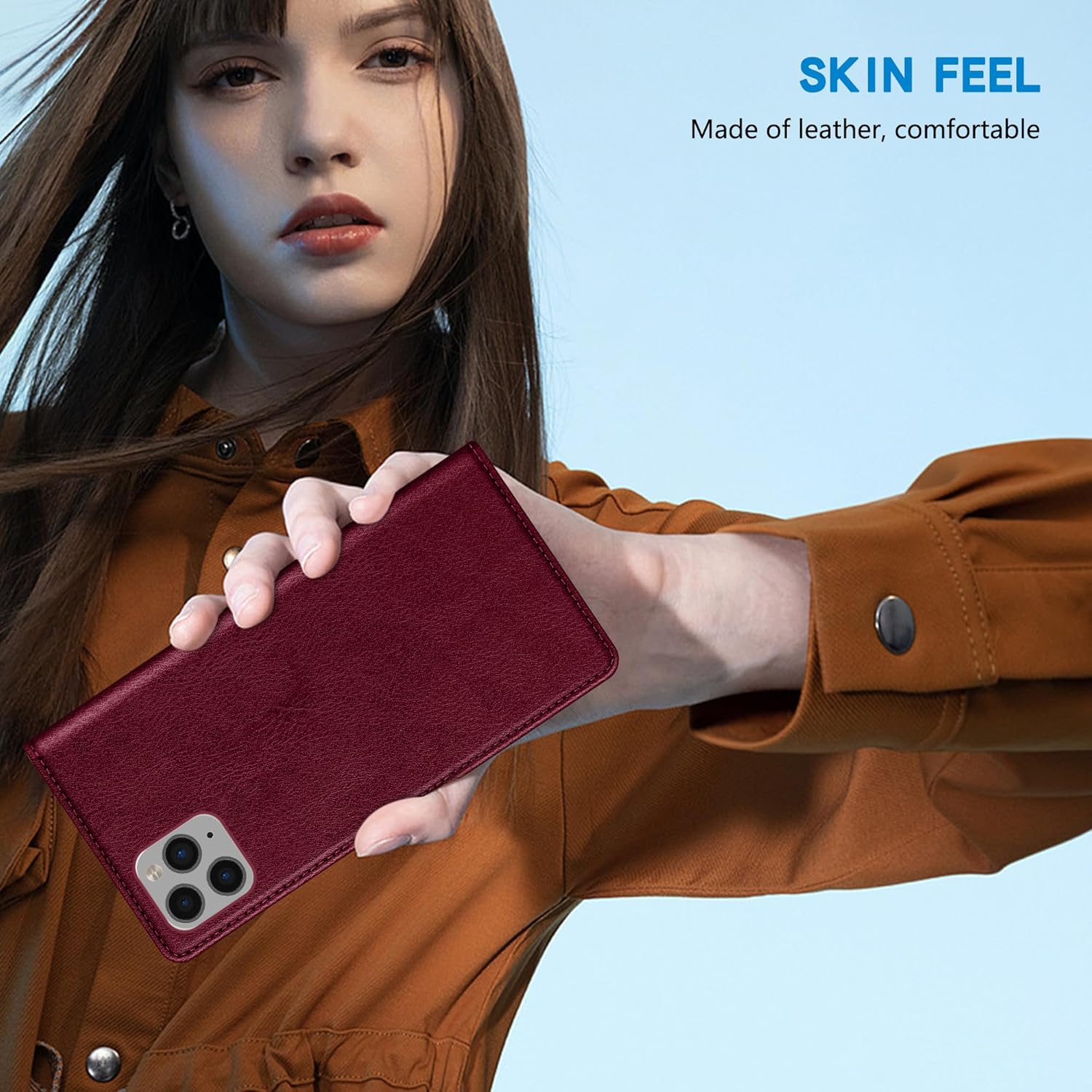 ZZXX Funda tipo cartera para iPhone 11 Pro Max, 3 ranuras para tarjetas con bloqueo RFID, funda protectora de cuero magnético fuerte para teléfono