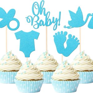 Paquete de 30 decoraciones para cupcakes con purpurina para baby shower, para niños, para chupete, pies, revelación de género, para pasteles, Paquete de 30 decoraciones para cupcakes con purpurina para baby shower, para niños, para chupete, pies, revelación de género, para pasteles,