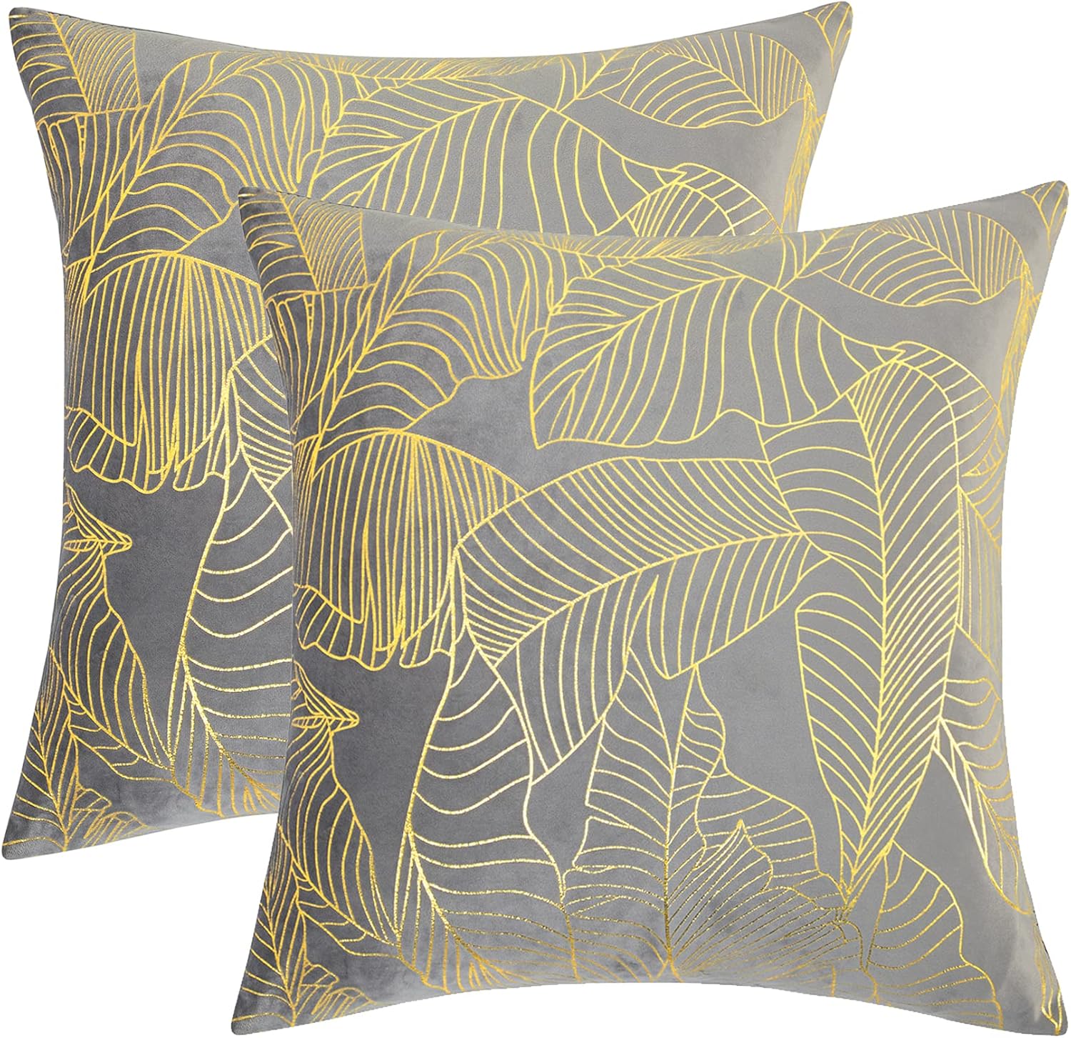 GIGIZAZA  2 fundas de almohada de terciopelo azul, 12 x 20 pulgadas (30.48 x 50.8 cm), fundas de almohada con hojas doradas decorativas