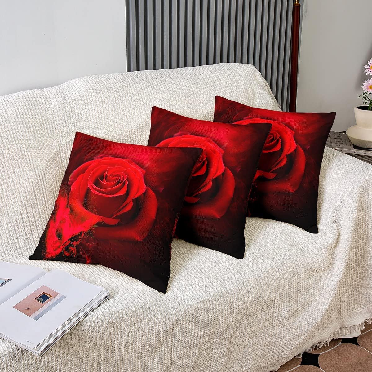 Juego de 2 fundas de almohada para el día de San Valentín de 20 x 20 pulgadas, fundas de almohada con estampado floral de rosas rojas para niñas,