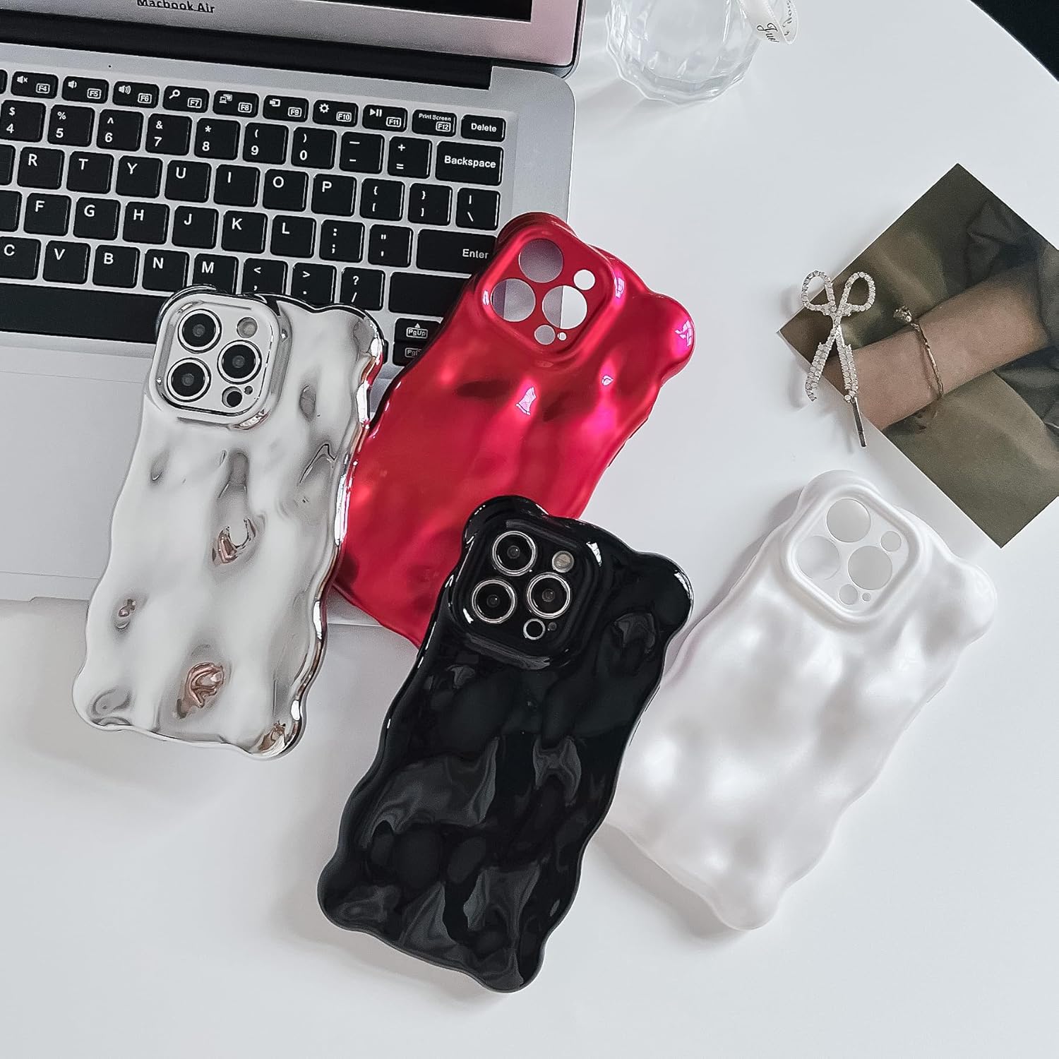 BANAILOA Diseño para iPhone 15 Pro Linda funda con marco de ondas 3D patrón de meteoritos chapado de lujo suave TPU protector creativo funda