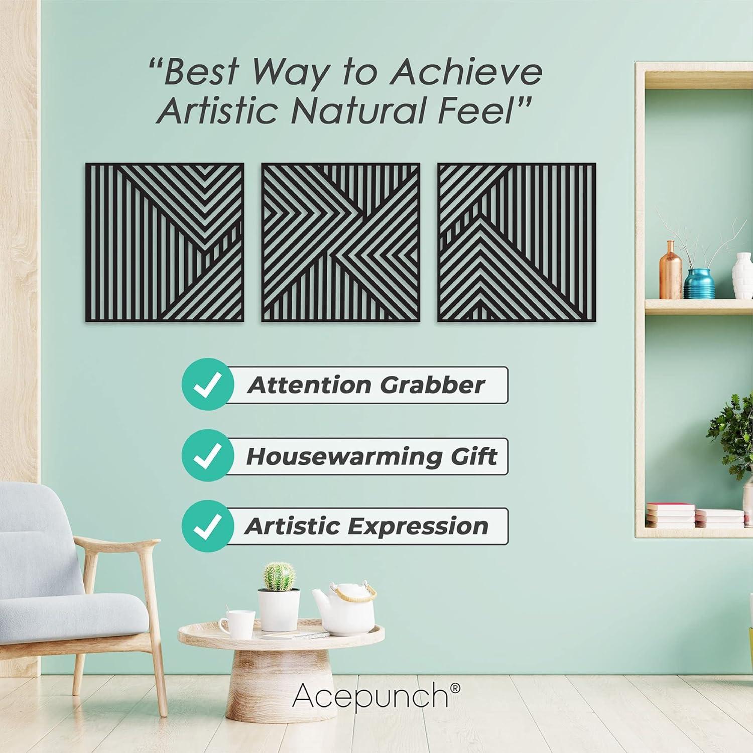 Arte de madera real, diseño elegante y moderno de líneas Abstarct, regalo ideal para el hogar, sala de estar, baño y oficina, líneas asimétricas,