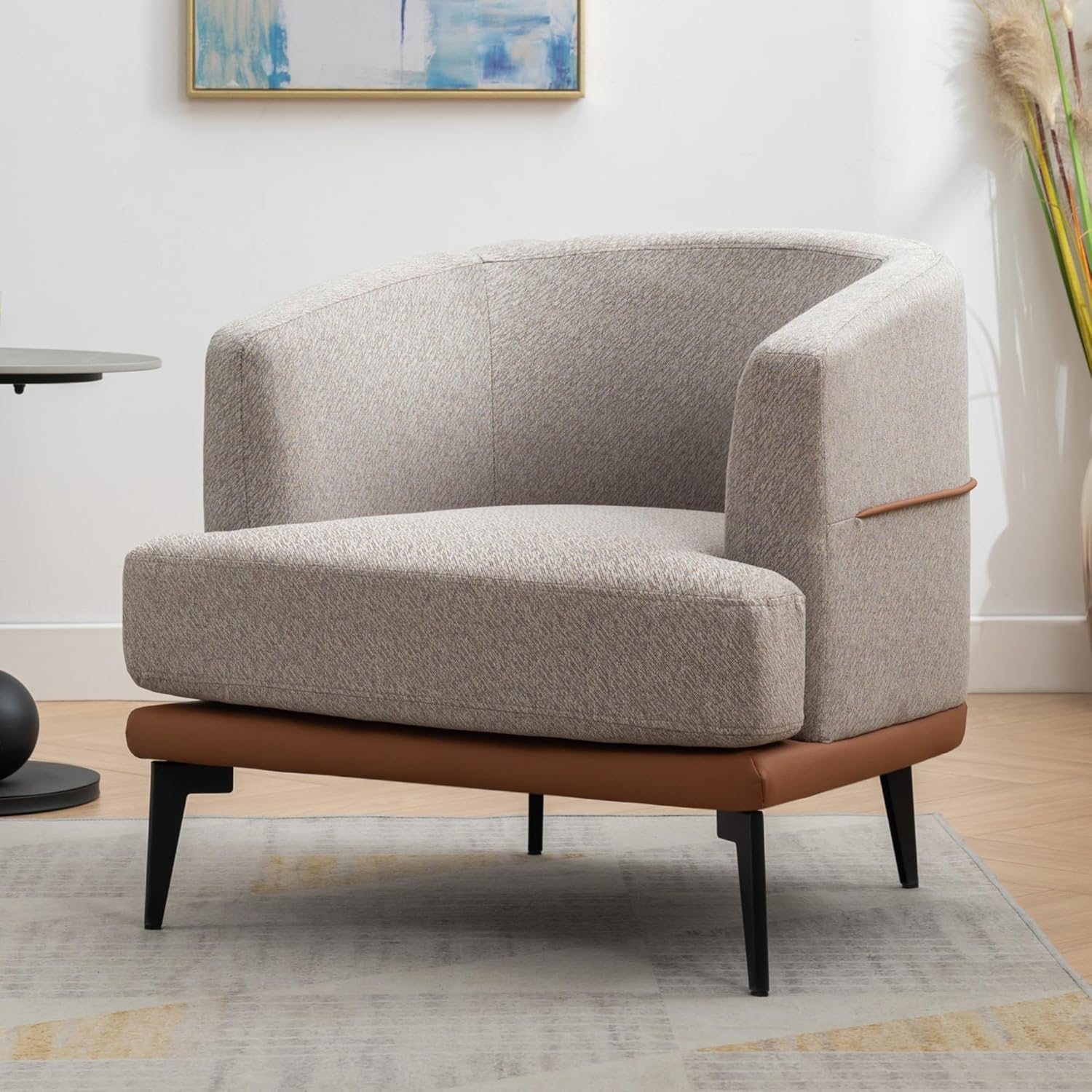 Silla moderna de dos tonos, cómoda silla redonda tapizada de lino para sala de estar y dormitorio, naranja quemado