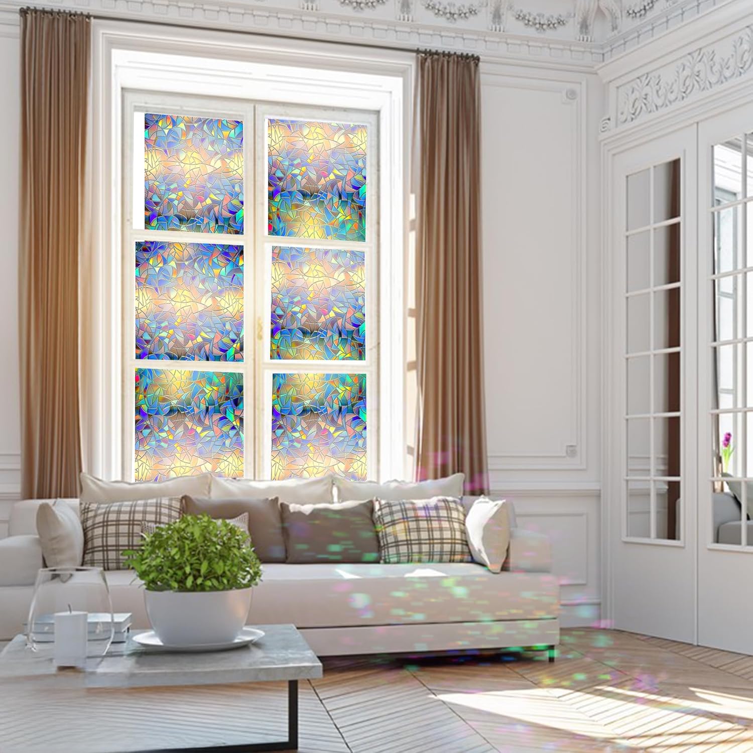 Película de privacidad para ventana, 17.5 x 78.7 pulgadas, película de ventana arcoíris para privacidad de vidrio, película decorativa para