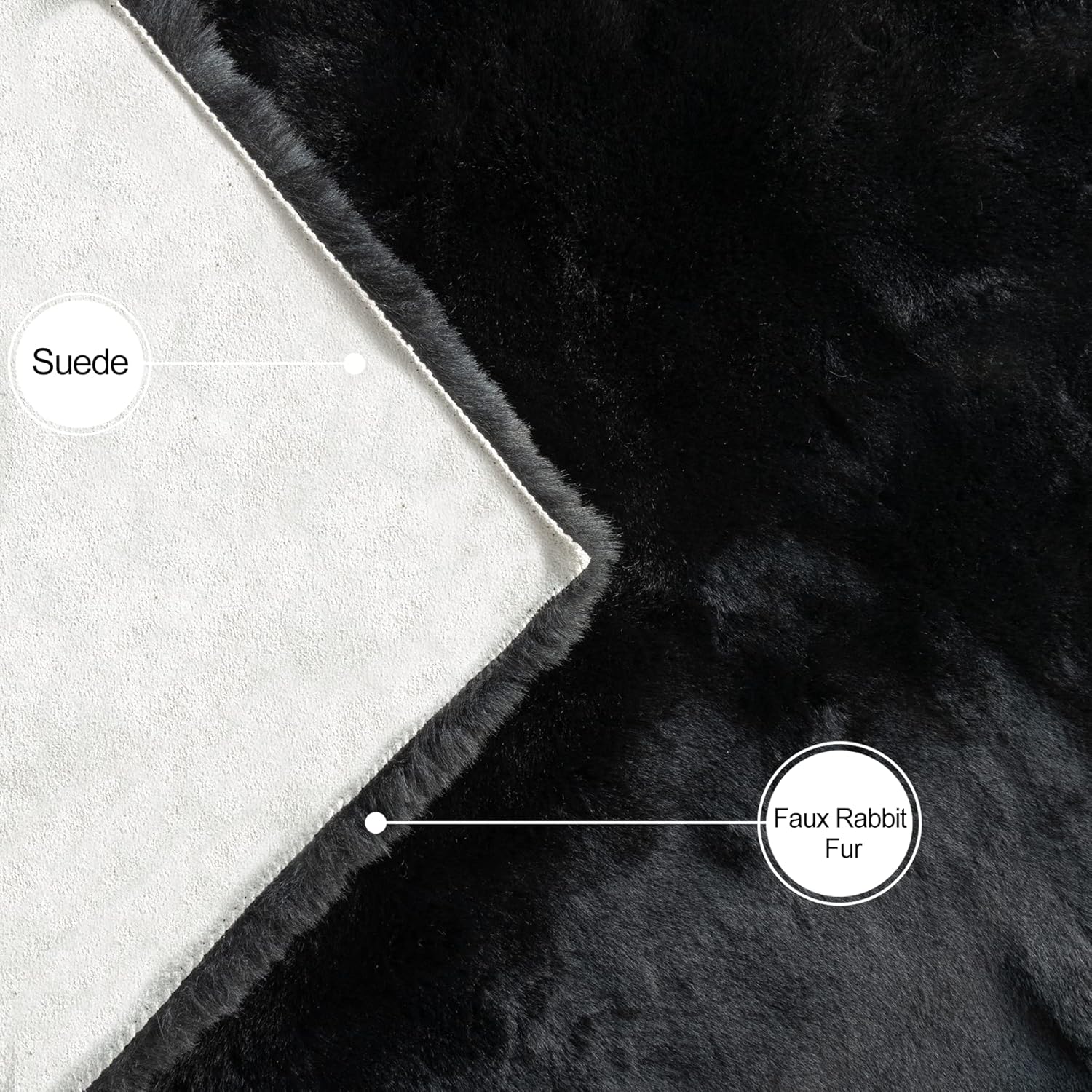 Alfombra negra esponjosa de 5 x 7 pies para dormitorio, alfombra rectangular de pelo lavable con conejo, para sala de estar, habitación de