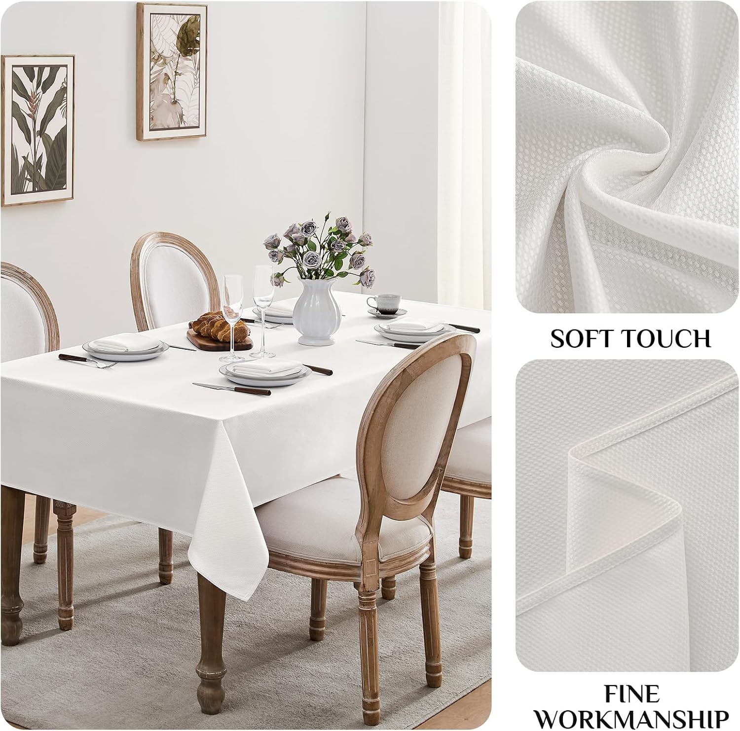 Softalker Mantel rectangular de jacquard, manteles minimalistas con textura brillante, tela resistente al agua, antiarrugas, lavable, para cenas,