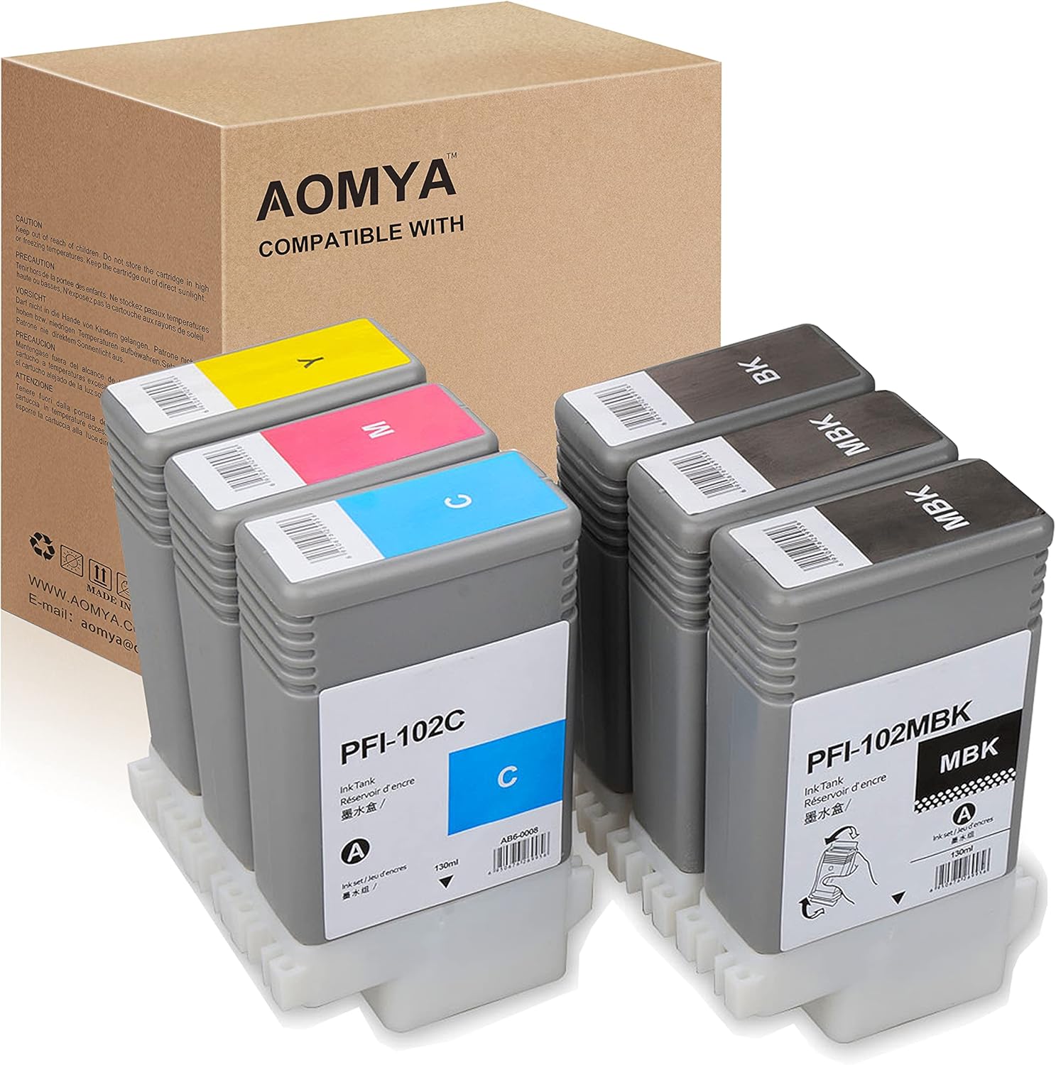 Aomya Cartucho de tinta compatible Canon PFI-102 pfi 102 para ImagePrograf iPF500 510 600 605 610 650 655 700 710 720 750 755 760 765 130ML cartucho