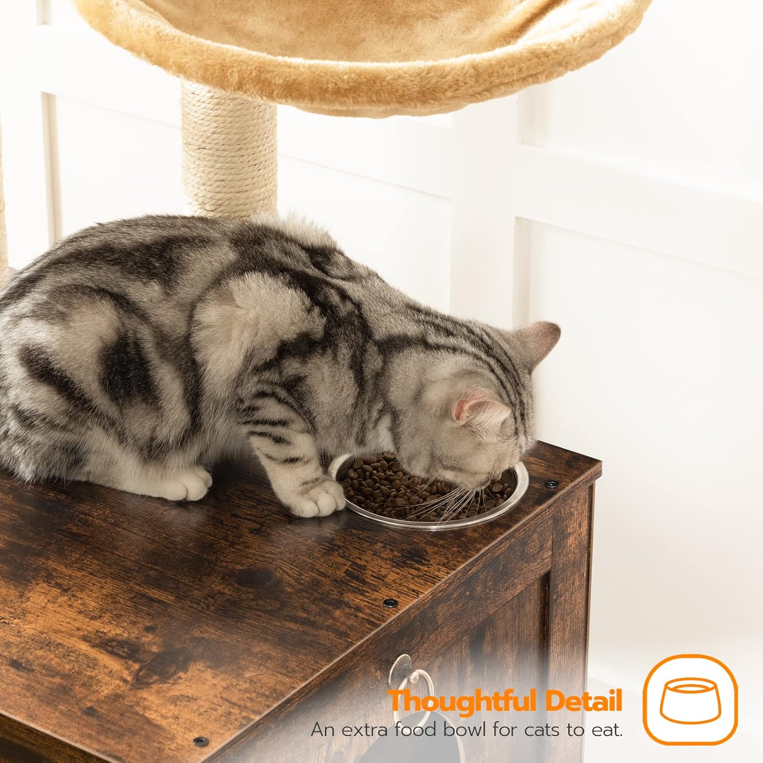 Árbol para gatos con caja de arena, torre de madera para gatos de 44 pulgadas de alto con postes rascadores, hamaca para gatos, muebles de caja de