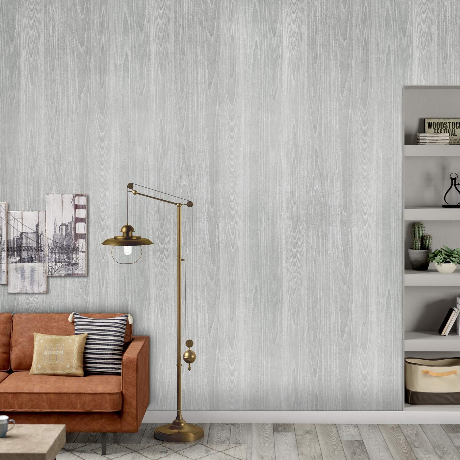 Papel adhesivo de madera gris de 17.71 x 590 pulgadas, textura de grano de madera, papel adhesivo para despegar y pegar, papel adhesivo gris claro,