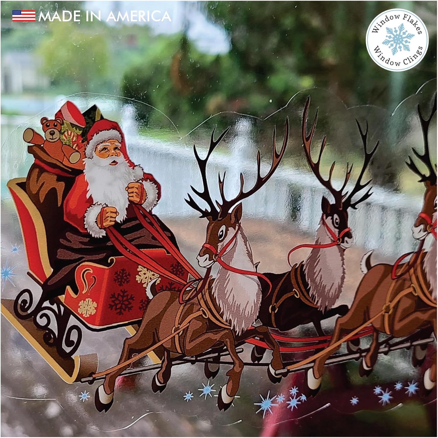 Adhesivos de Navidad para ventana, dos trineos de Papá Noel y renos, vinilo reutilizable no adhesivo para ventanas y puertas, decoración del hogar,