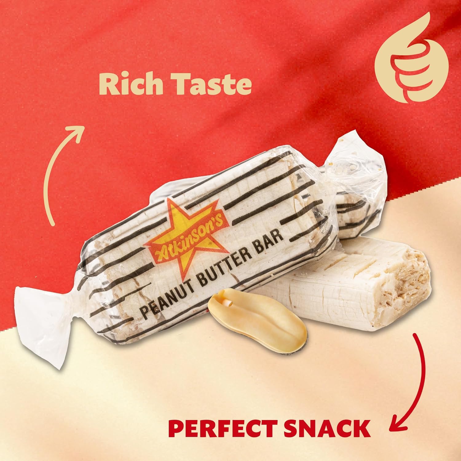 Atkinson’s – Barras de caramelo de mantequilla de maní, dulces antiguos envueltos individualmente, paquete de 1.5 libras