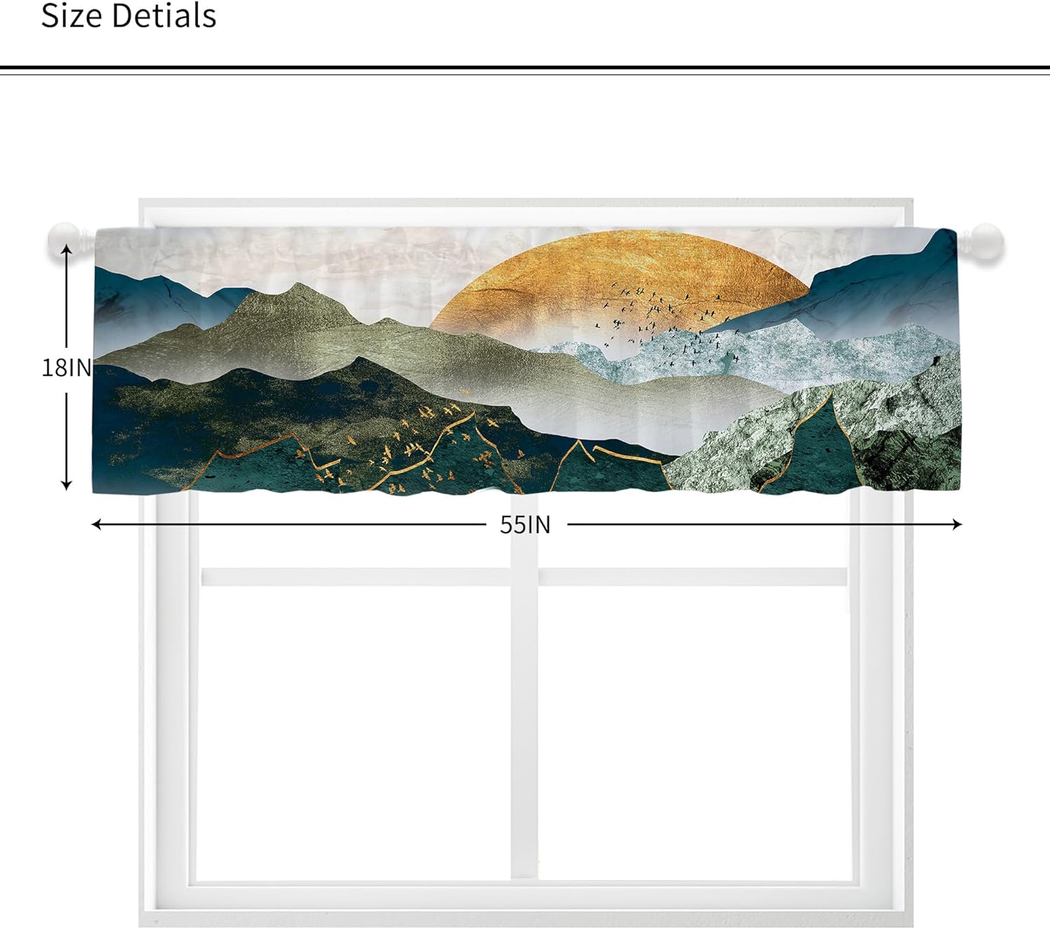 Yorida Cortina abstracta de cenefa de montaña para ventana, estilo bohemio, amanecer, puesta de sol, con bolsillo para barra, cortina de cocina