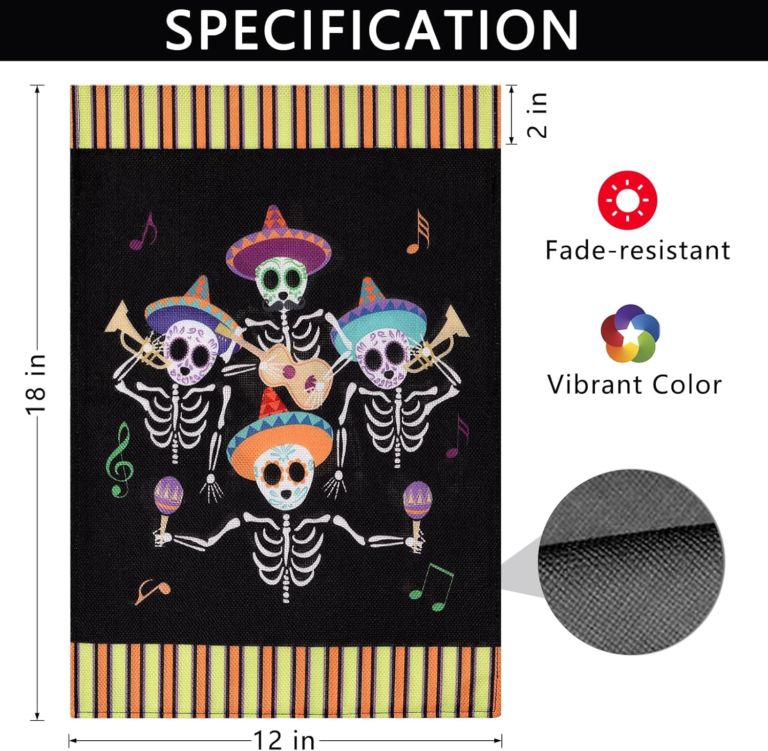 Banderas de jardín de Halloween, banderas de jardín de doble cara de 12 x 18 pulgadas, banderas de arpillera de esqueleto para exteriores,