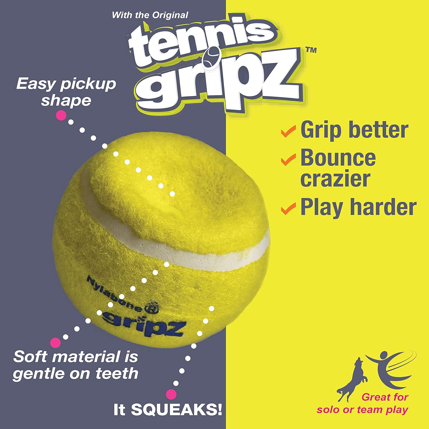 Nylabone Power Play – Pelota de tenis para perros Gripz (3 unidades)