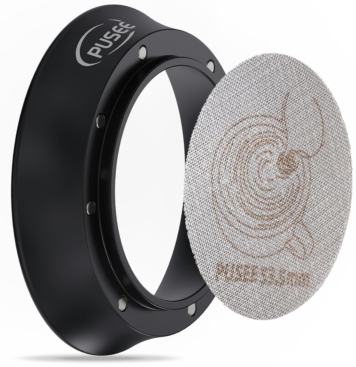 PUSEE Embudo de dosificación de espresso de 2.008 in y pantalla de disco de 2.008 in, anillo dosificador de café magnético de metal de aluminio,