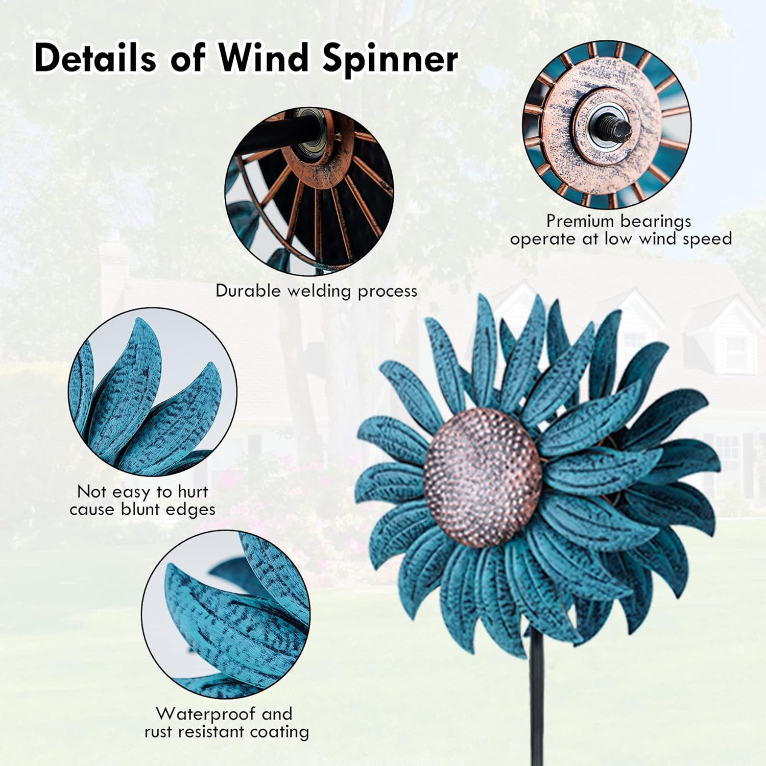 hourpark Molinillo de viento para exteriores de 360  de altura de 60 pulgadas de altura, escultura de viento bidireccional grande con batido de