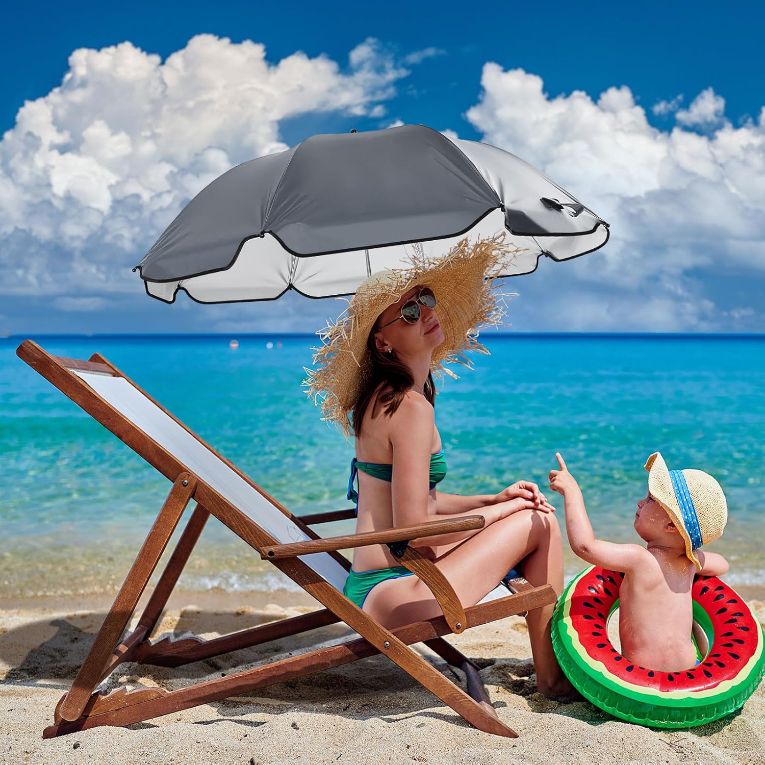 Buryeah Paraguas para silla con abrazadera universal de 43 pulgadas, UPF 50+, abrazadera portátil, sombrilla de playa para silla de ruedas
