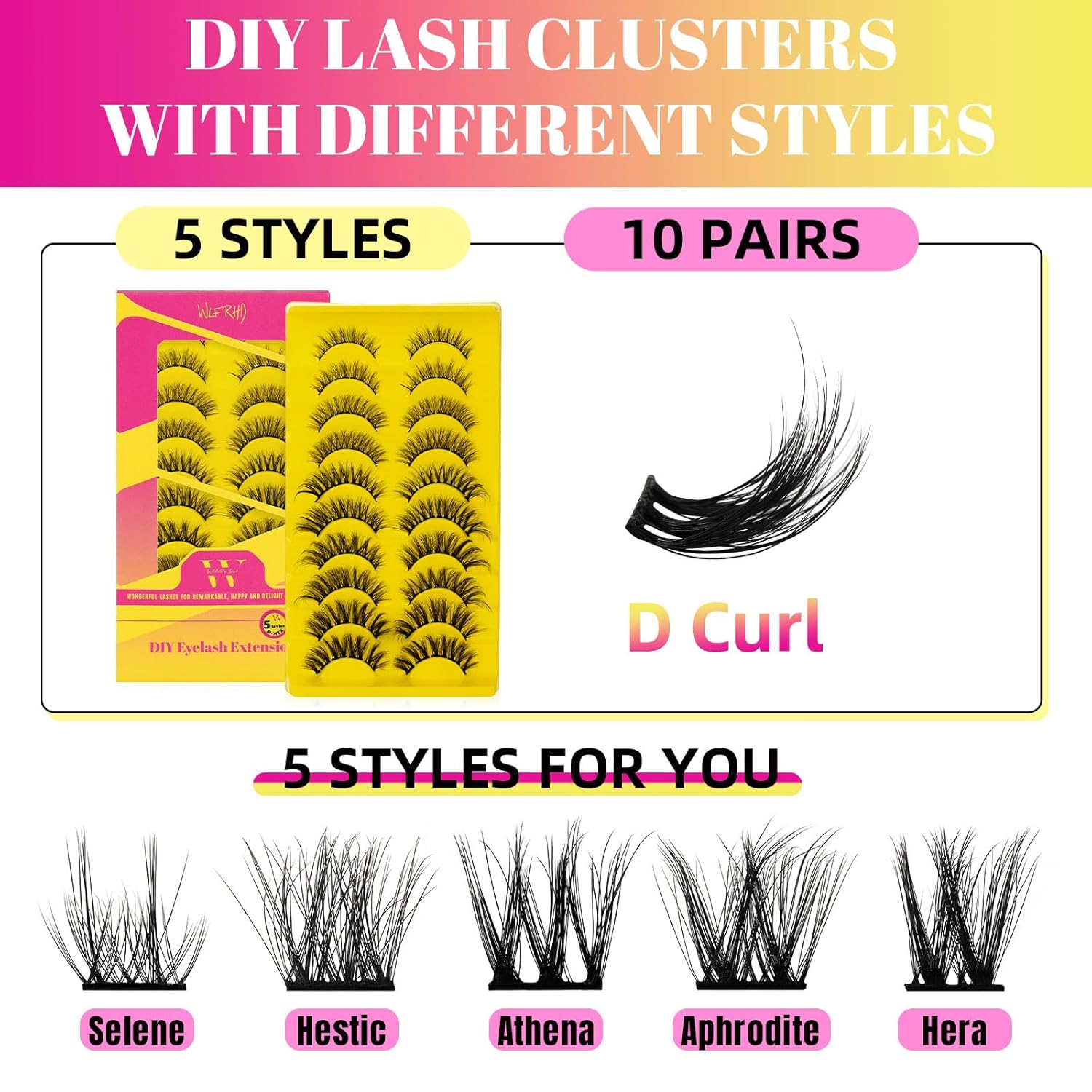 WLFRHD – Extensiones de pestañas rizadas en D, de 0.47 a 0.55 pulgadas de longitud, pestañas individuales, naturales, delgadas, reutilizables,